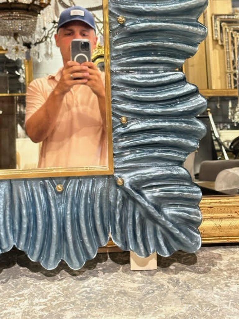 Italian Modern Blue Murano Glass Mirror For Sale