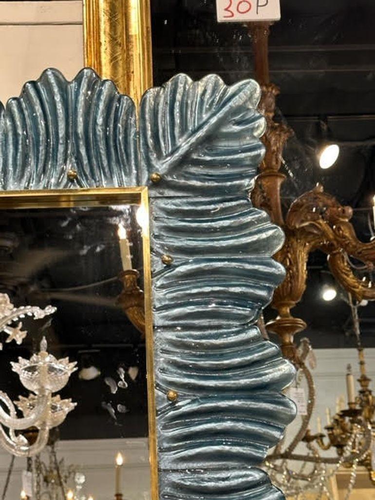 Modern Blue Murano Glass Mirror In Good Condition For Sale In Dallas, TX