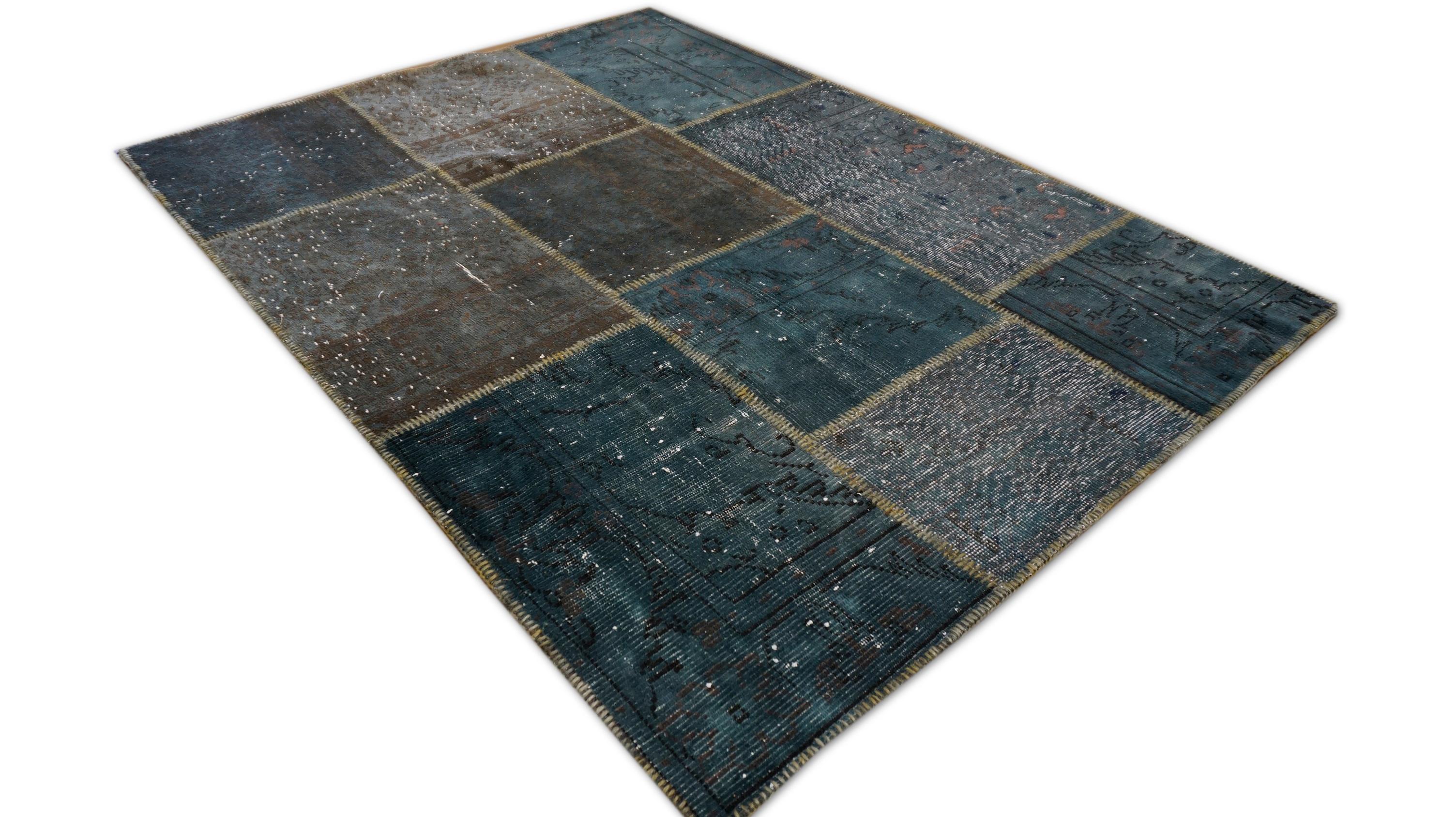 Turco Tappeto moderno in lana blu con tonalità oceano 4'10''x6'5'' in vendita