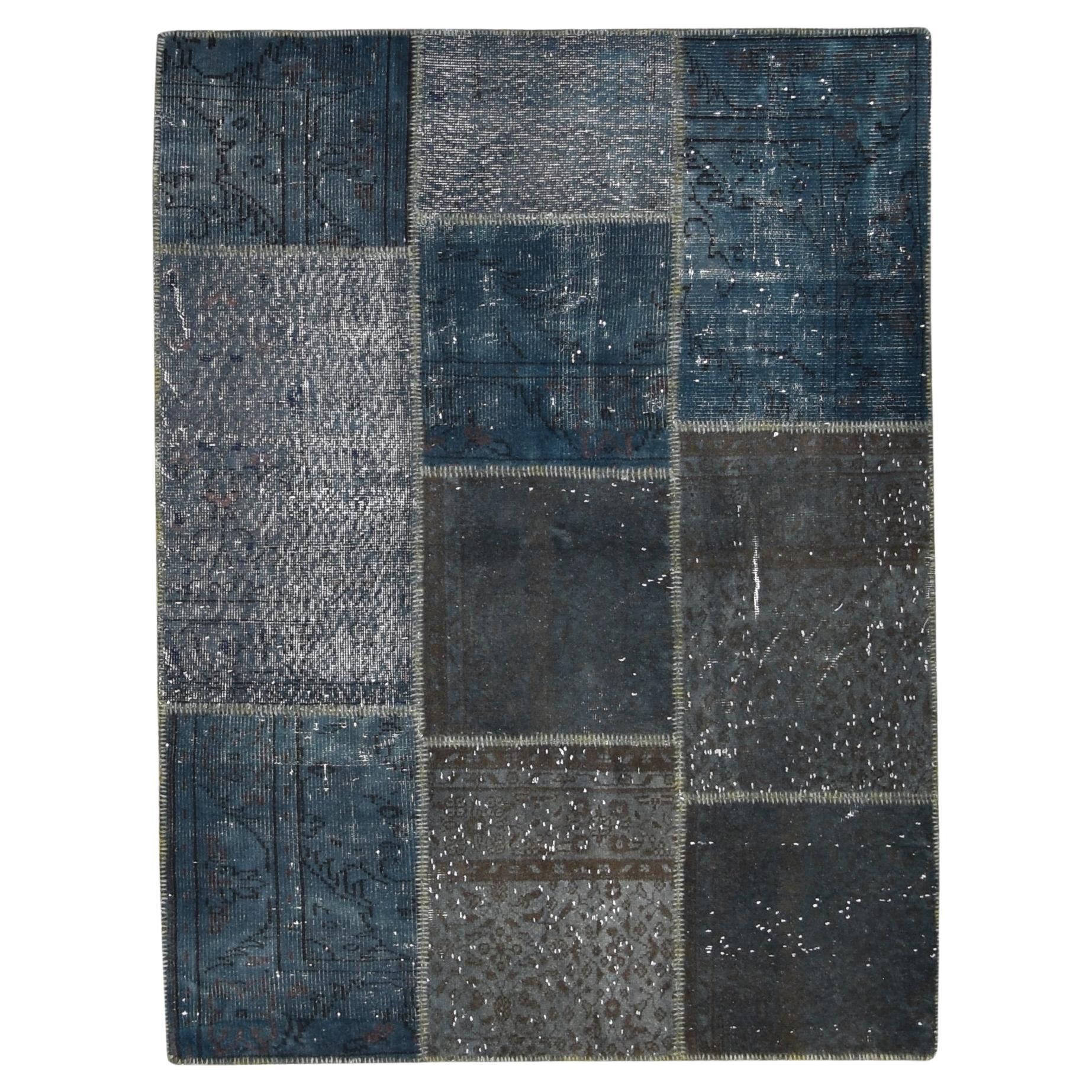 Modern Blue Ocean Tones Wool Rug 4'10''x6'5''