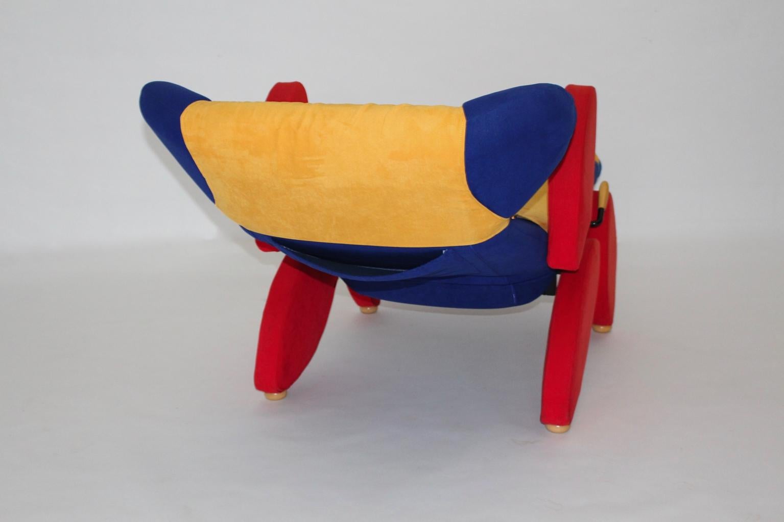 Fabric Modern Blue Red Yellow Pop Art Vintage Chaise Longue, circa 1980