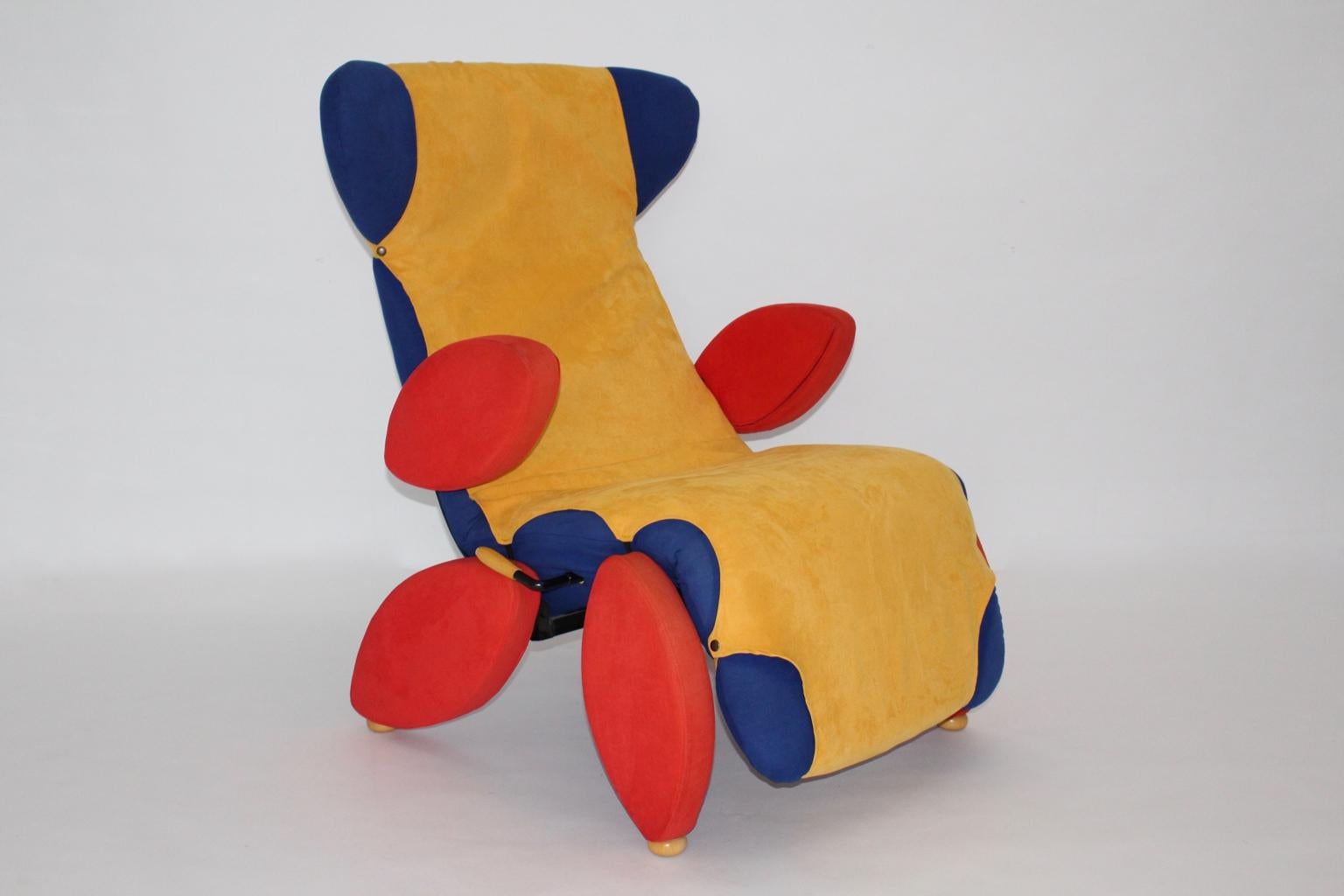 Modern Blue Red Yellow Pop Art Vintage Chaise Longue, circa 1980 1