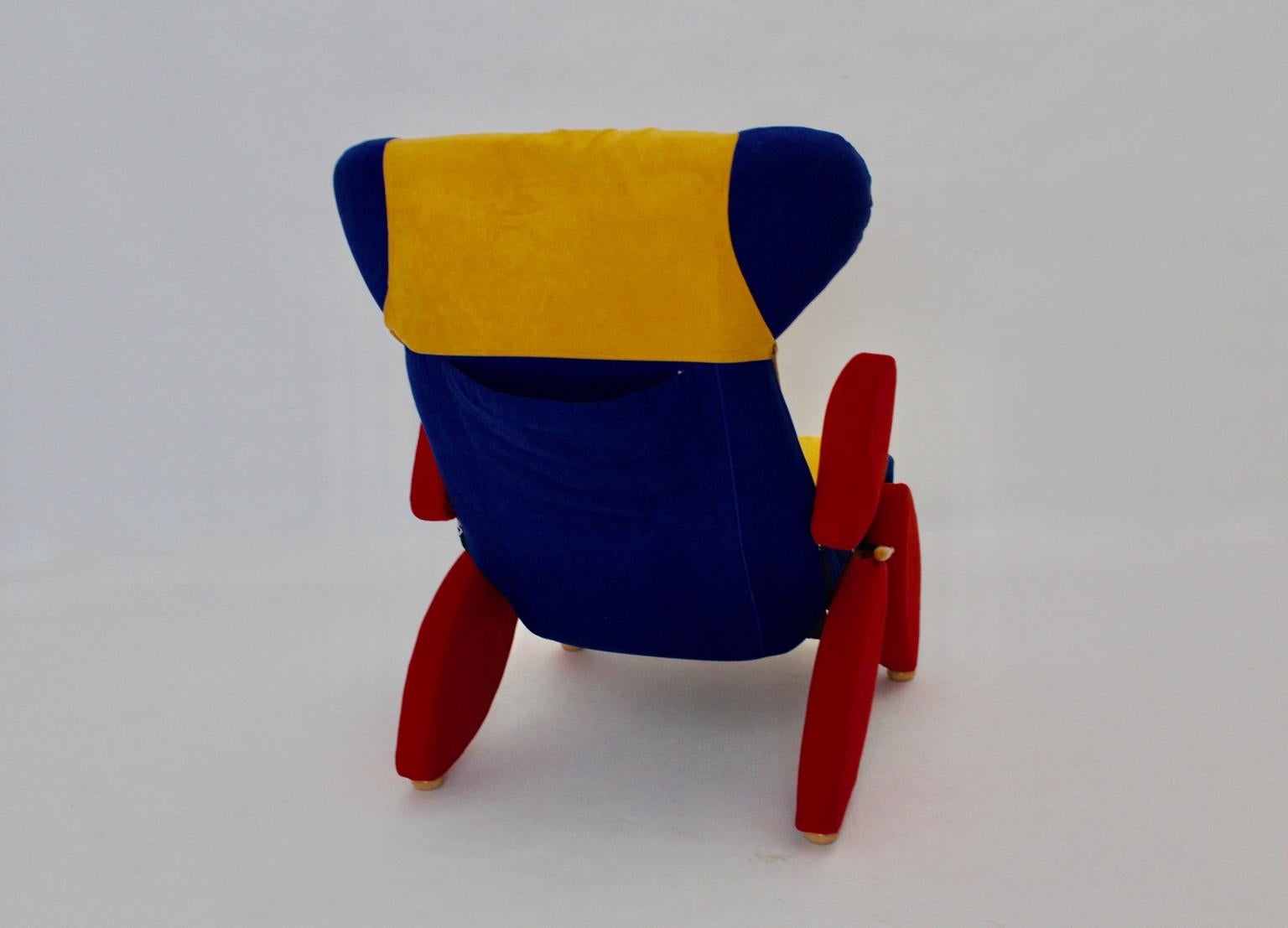 Modern Blue Red Yellow Pop Art Vintage Chaise Longue, circa 1980 3
