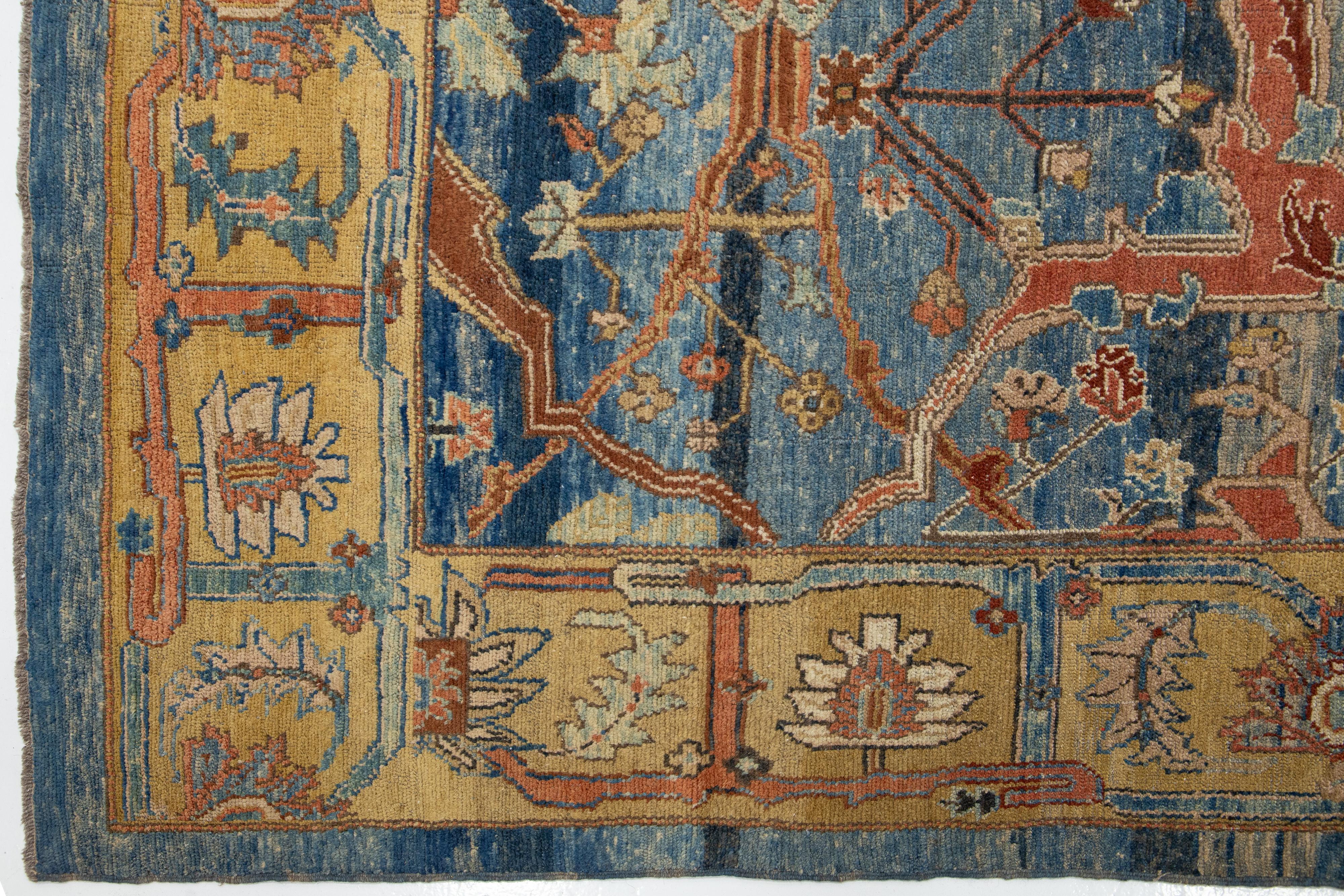 Modern Blue Revival Handmade Wool Rug with Allover Motif For Sale 4