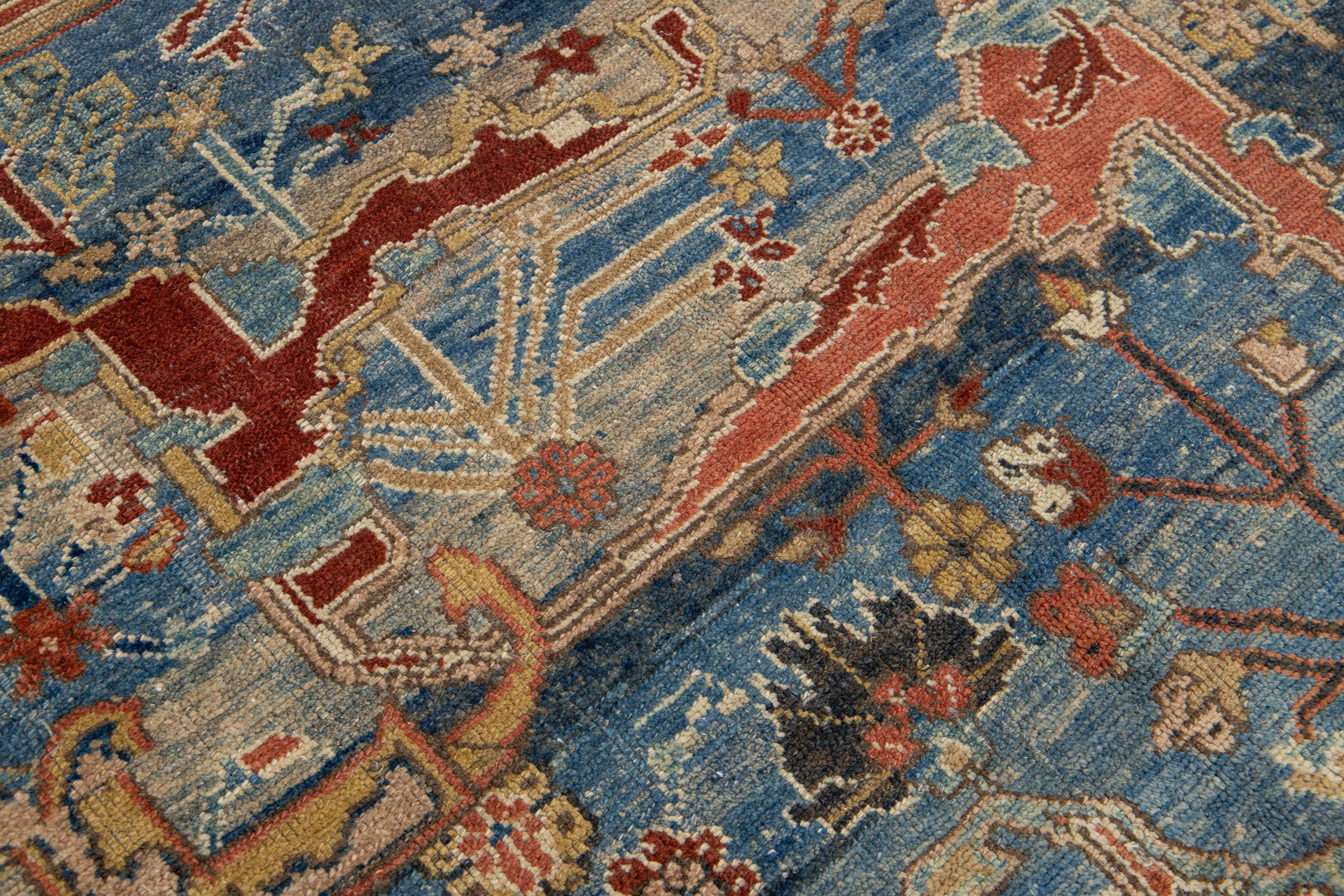 Modern Blue Revival Handmade Wool Rug with Allover Motif For Sale 7