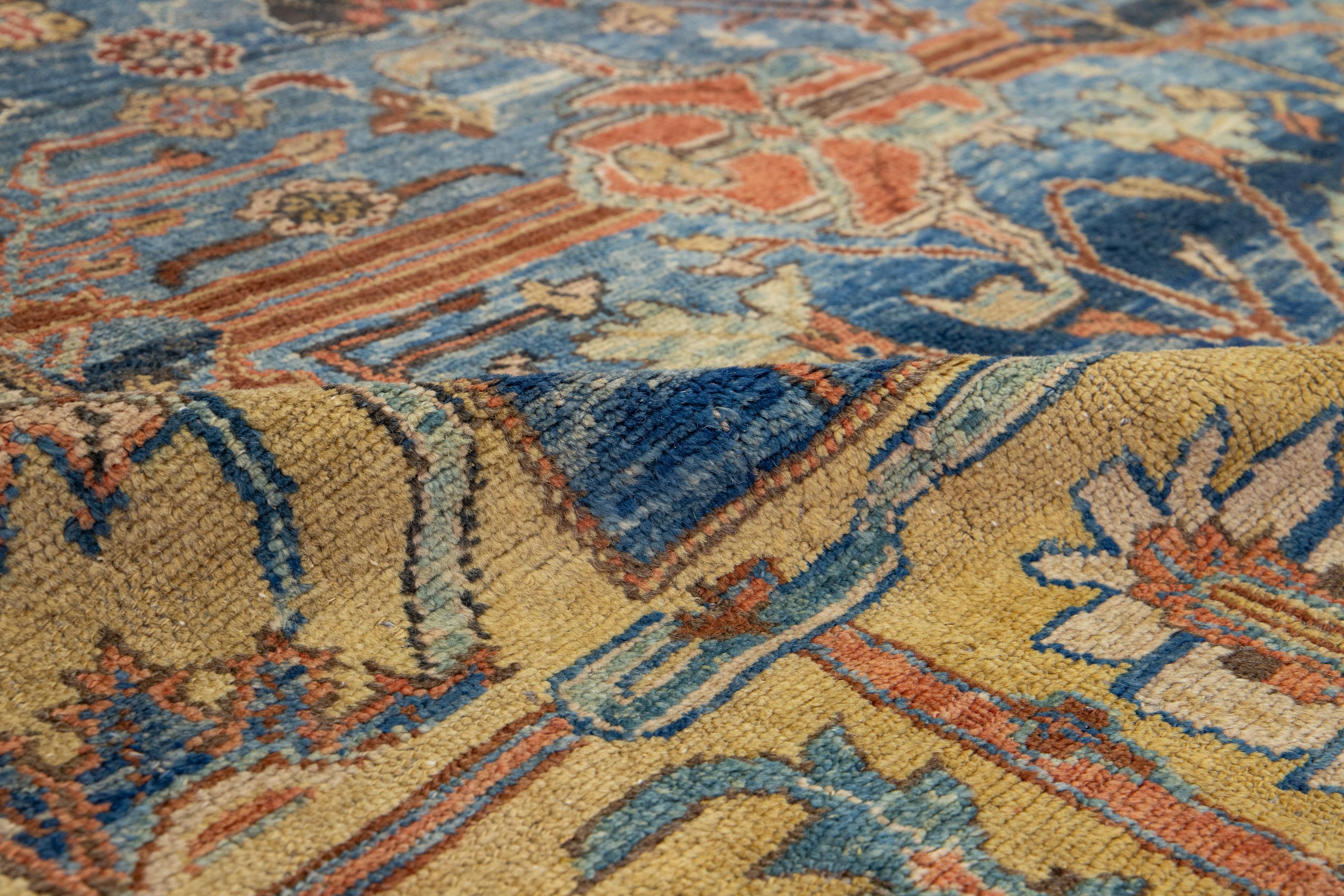 Modern Blue Revival Handmade Wool Rug with Allover Motif For Sale 8