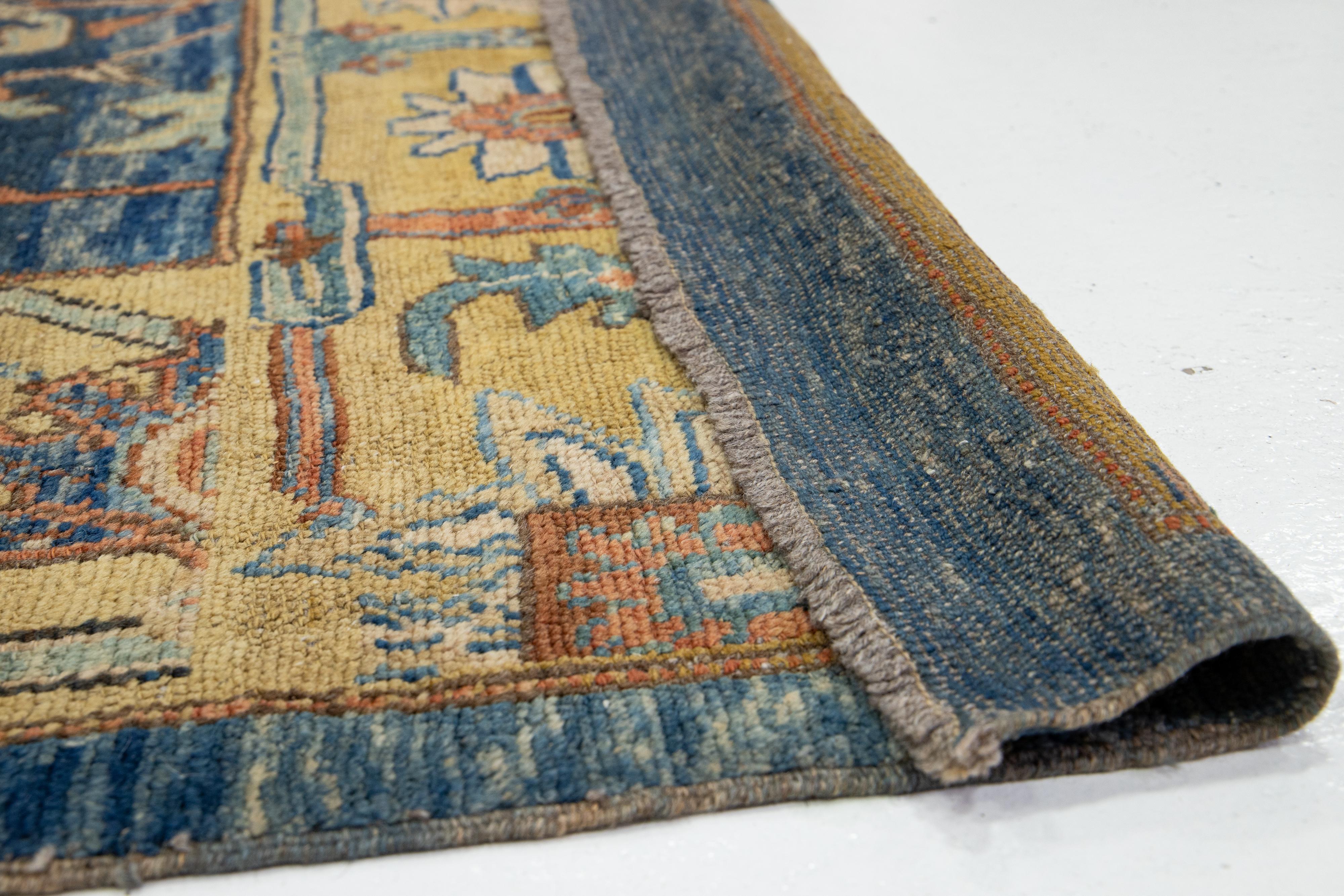 Contemporary Modern Blue Revival Handmade Wool Rug with Allover Motif For Sale