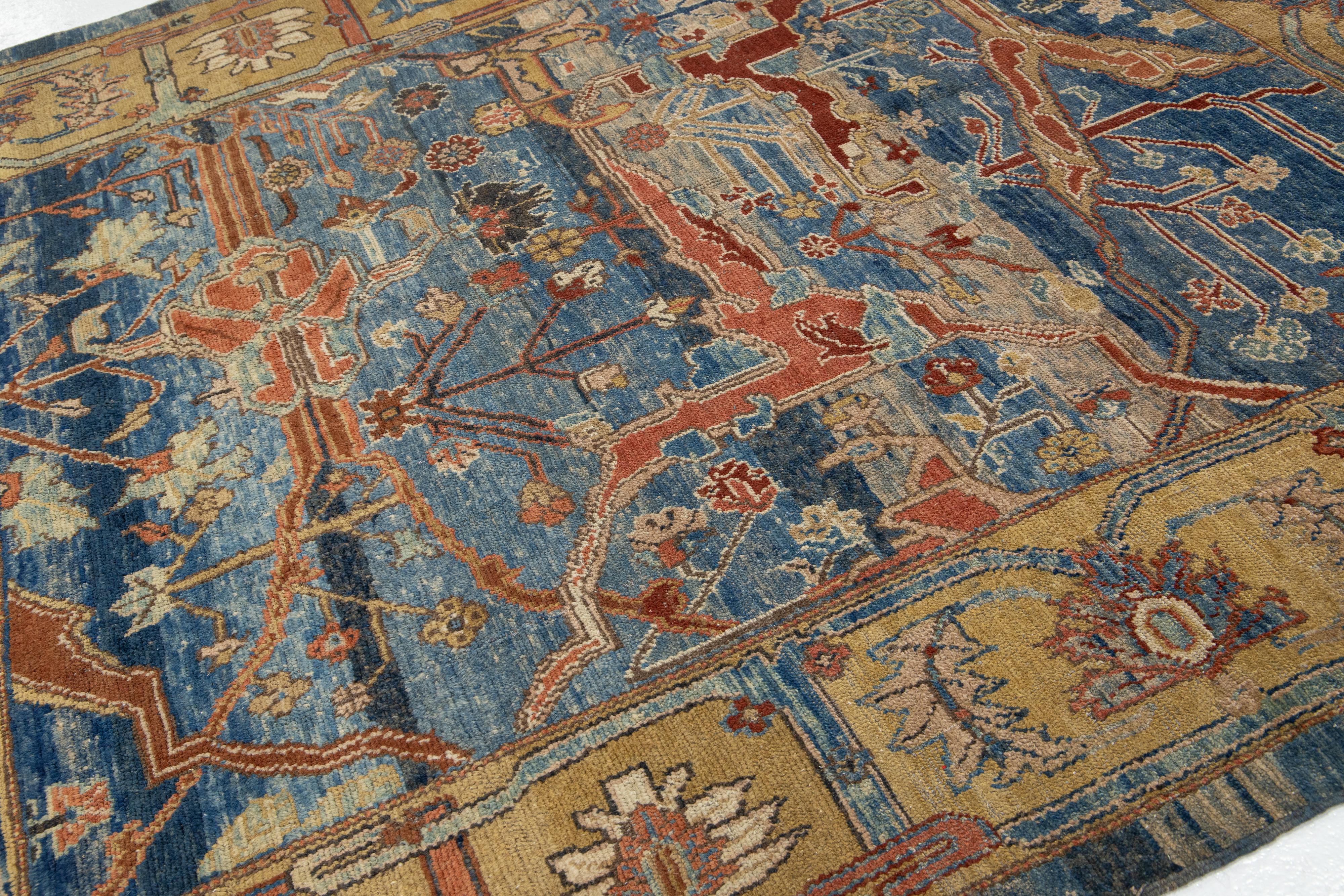 Modern Blue Revival Handmade Wool Rug with Allover Motif For Sale 2