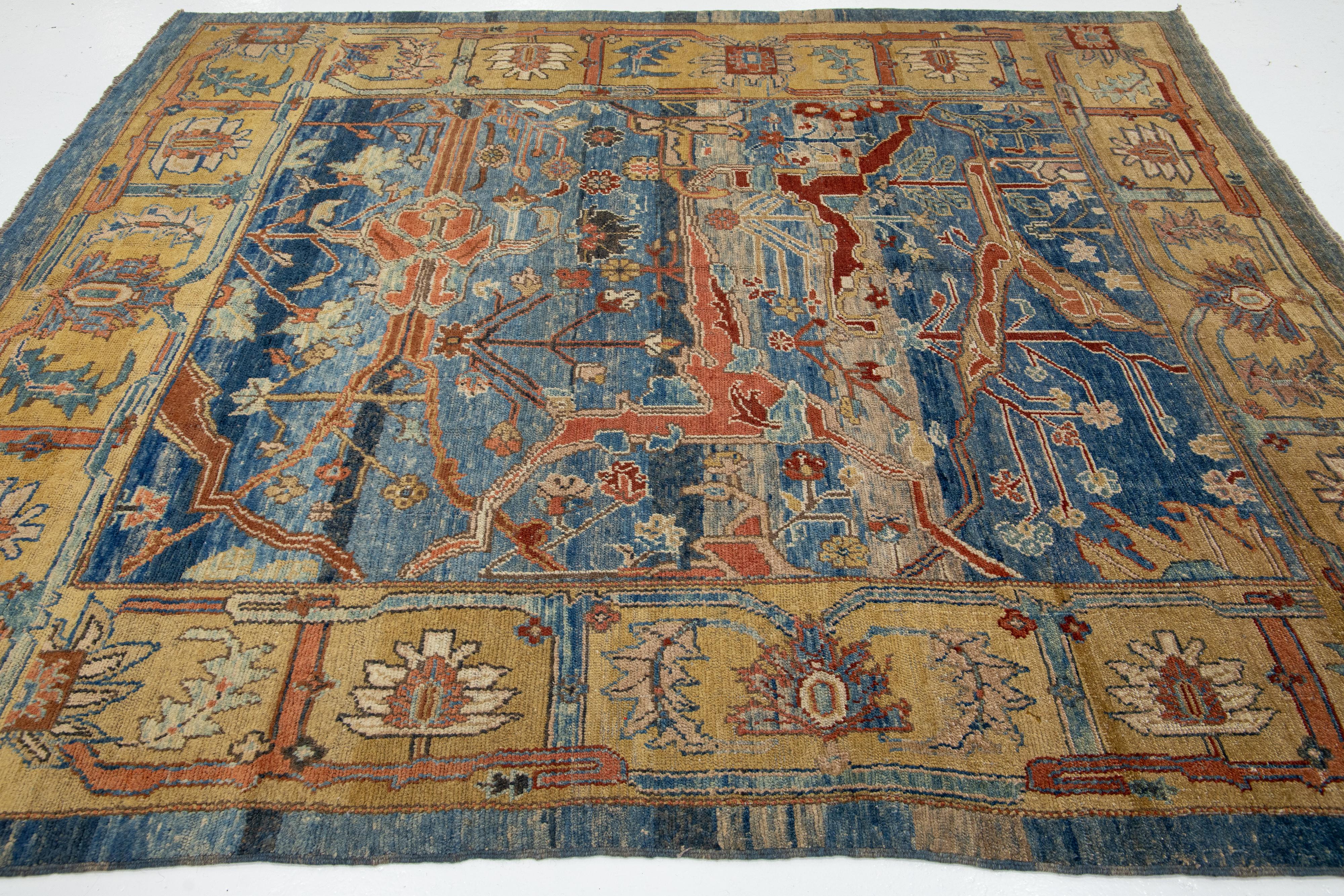 Modern Blue Revival Handmade Wool Rug with Allover Motif For Sale 3
