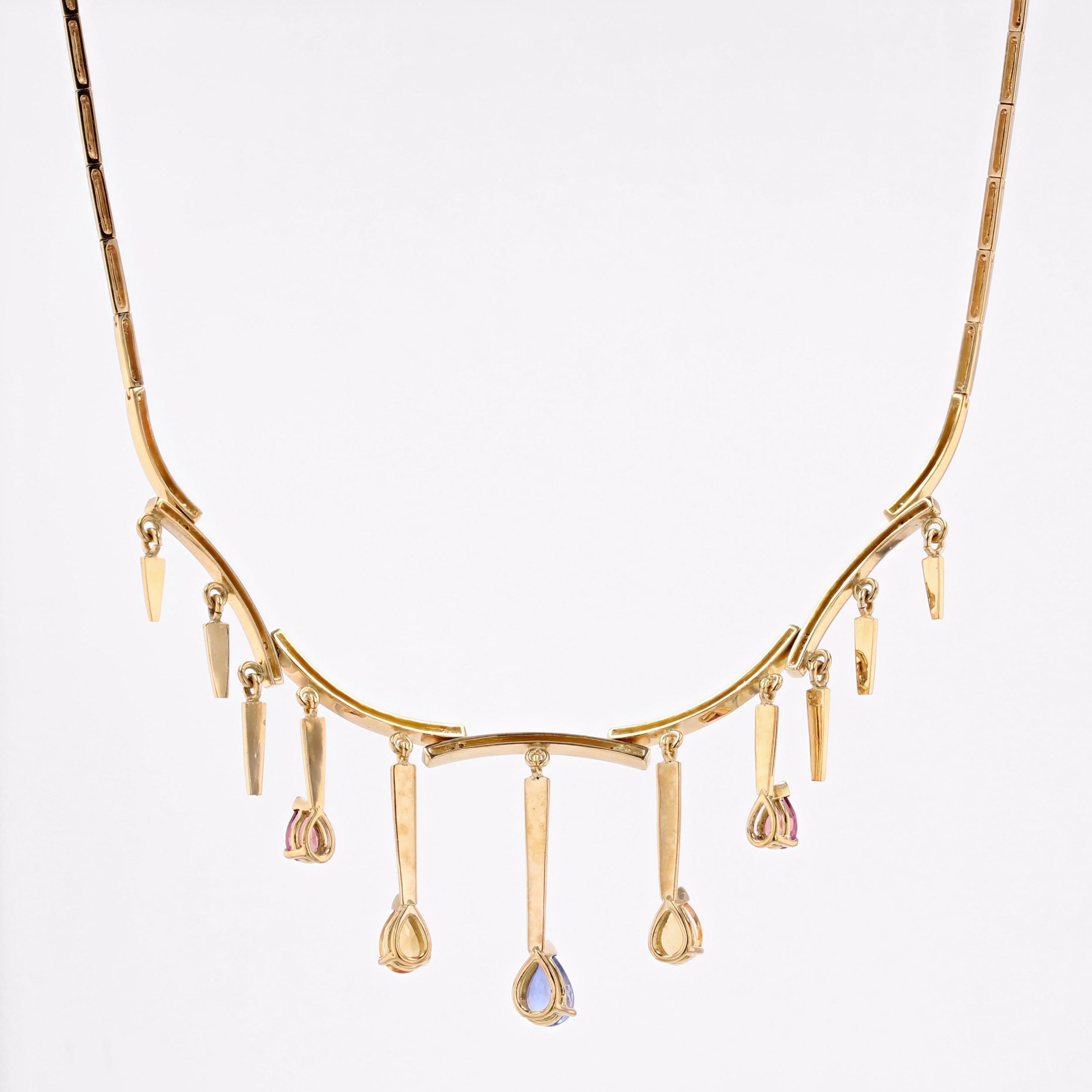 Modern Blue Rose and Yellow Sapphires 18 Karat Yellow Gold Drapery Necklace For Sale 10