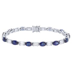 Bracelet tennis moderne en or blanc 18 carats, saphir bleu et diamants 15,25 carats