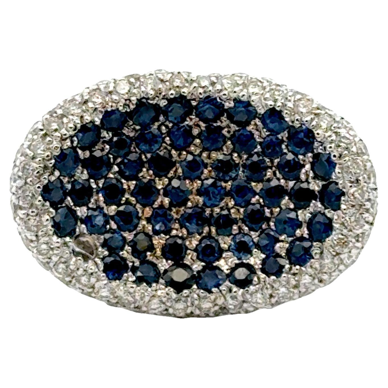 Modern Blue Sapphire Diamond 18 Karat White Gold Saddle Ring