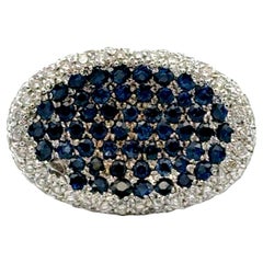 Modern Blue Sapphire Diamond 18 Karat White Gold Saddle Ring
