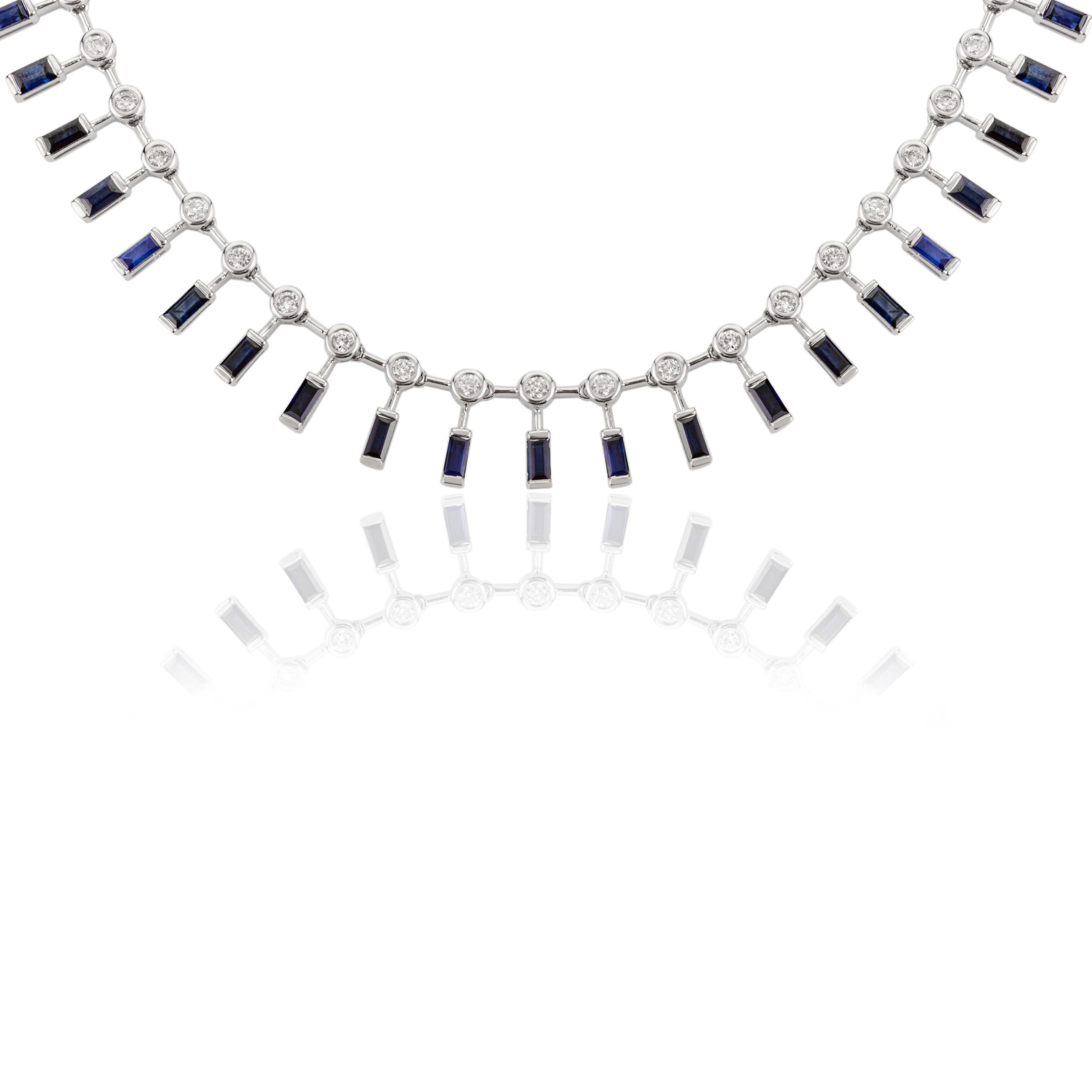 Collana moderna con zaffiro blu e diamante per la festa della mamma in oro bianco 18 carati in vendita 1