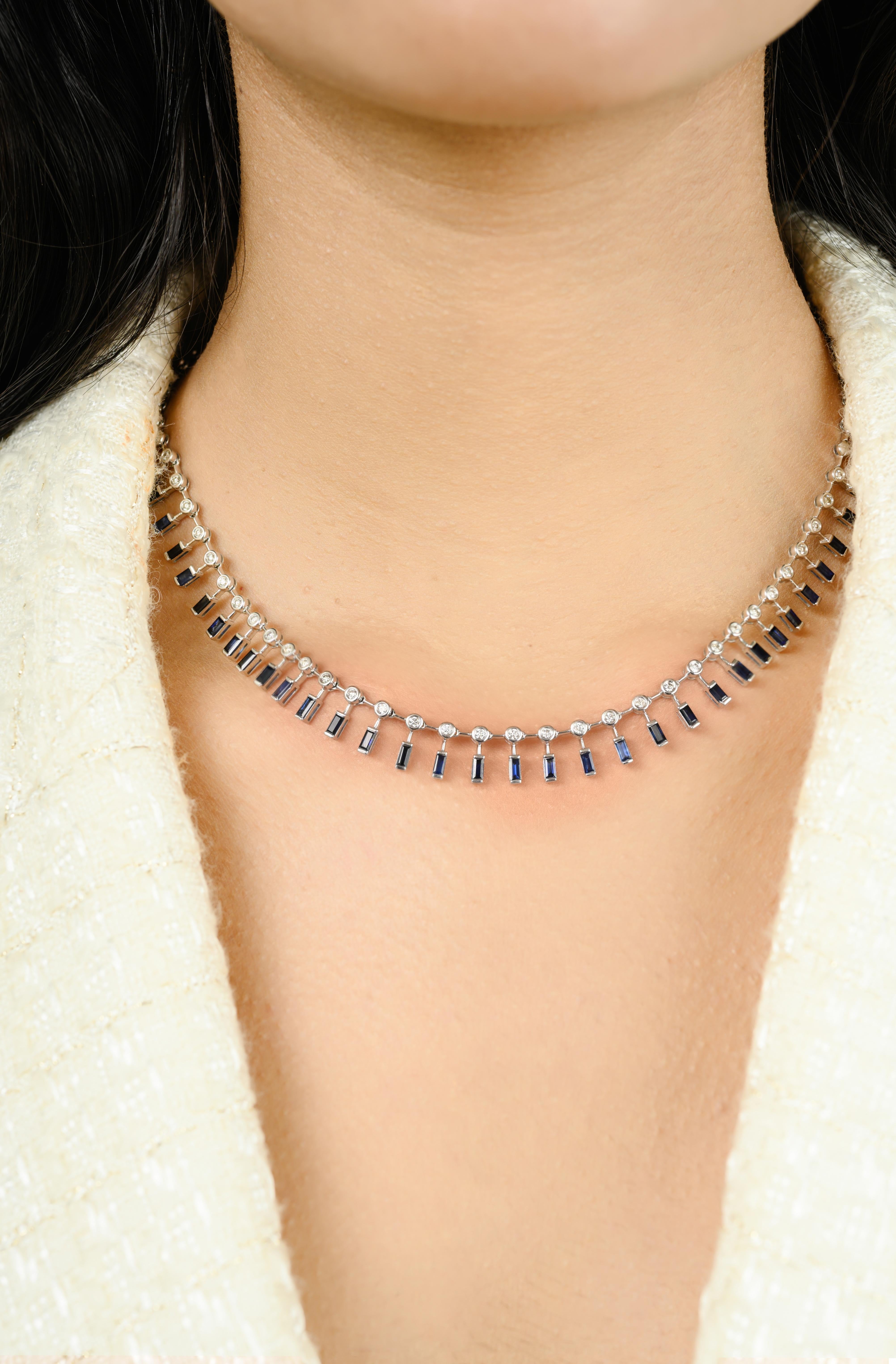Collana moderna con zaffiro blu e diamante per la festa della mamma in oro bianco 18 carati in vendita 2