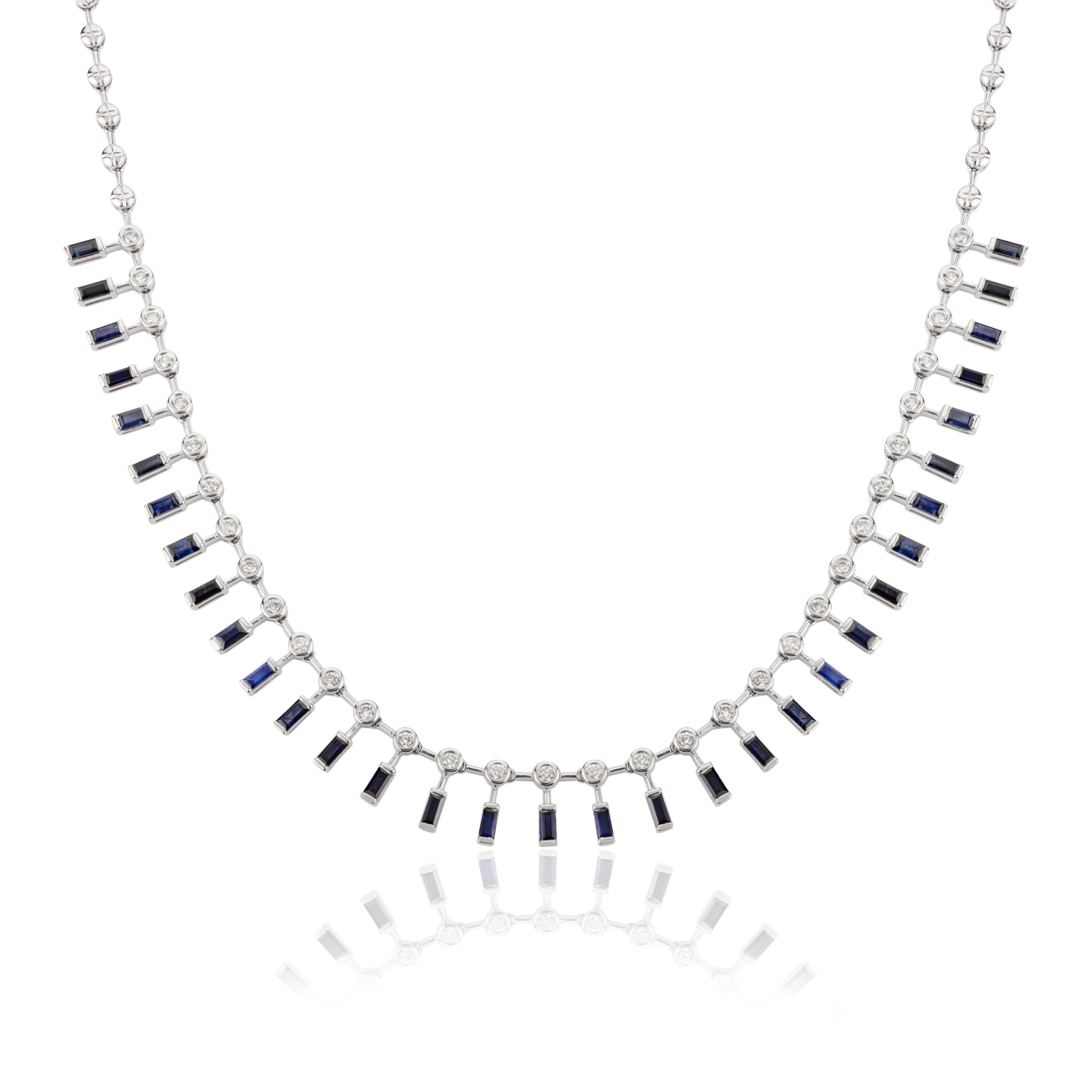 Collana moderna con zaffiro blu e diamante per la festa della mamma in oro bianco 18 carati in vendita 3