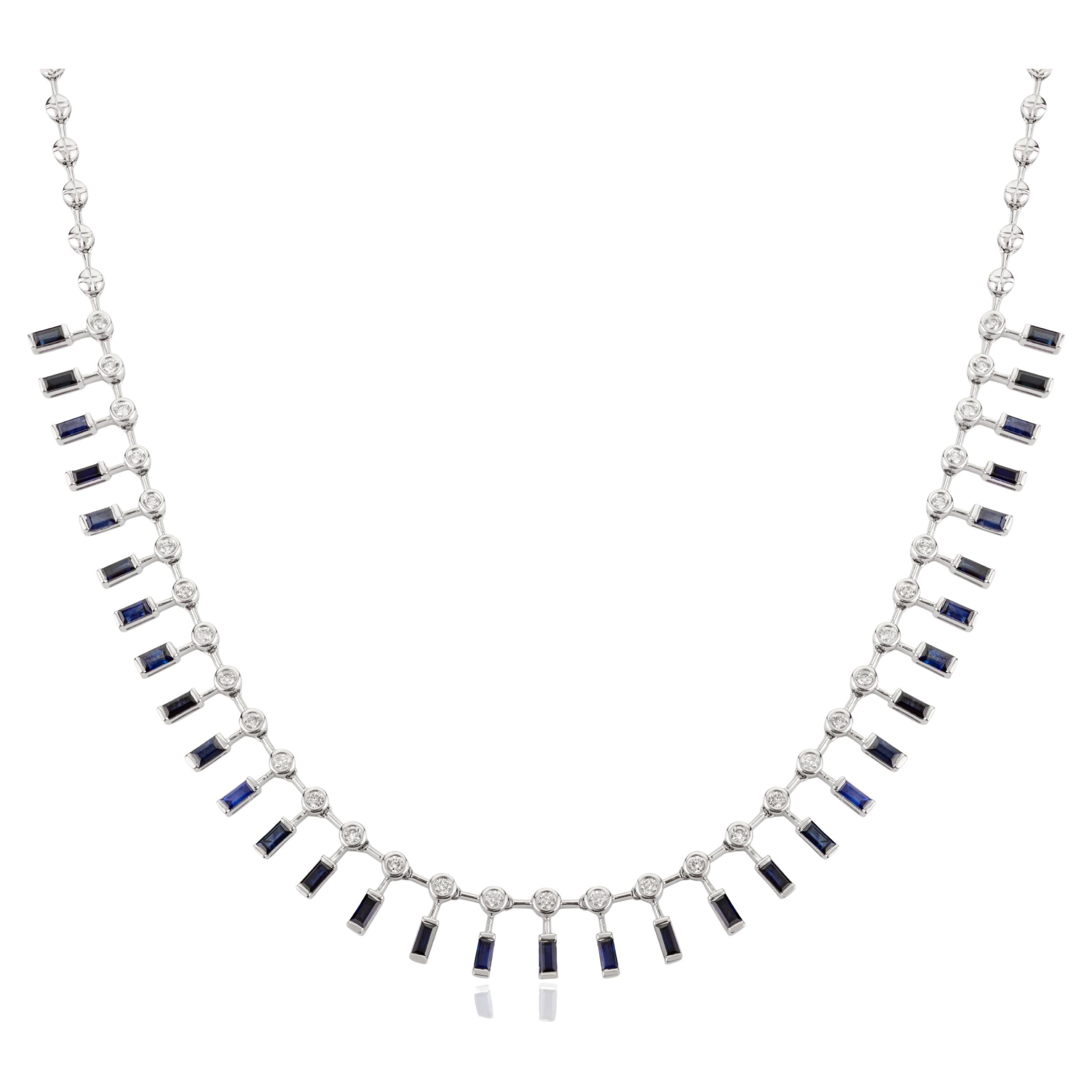 Modern Blue Sapphire Diamond Choker Necklace for Mother's Day in 18k White Gold