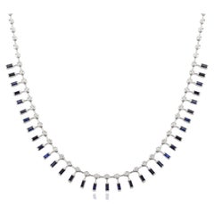 Modern Blue Sapphire Diamond Choker Necklace for Mother's Day in 18k White Gold
