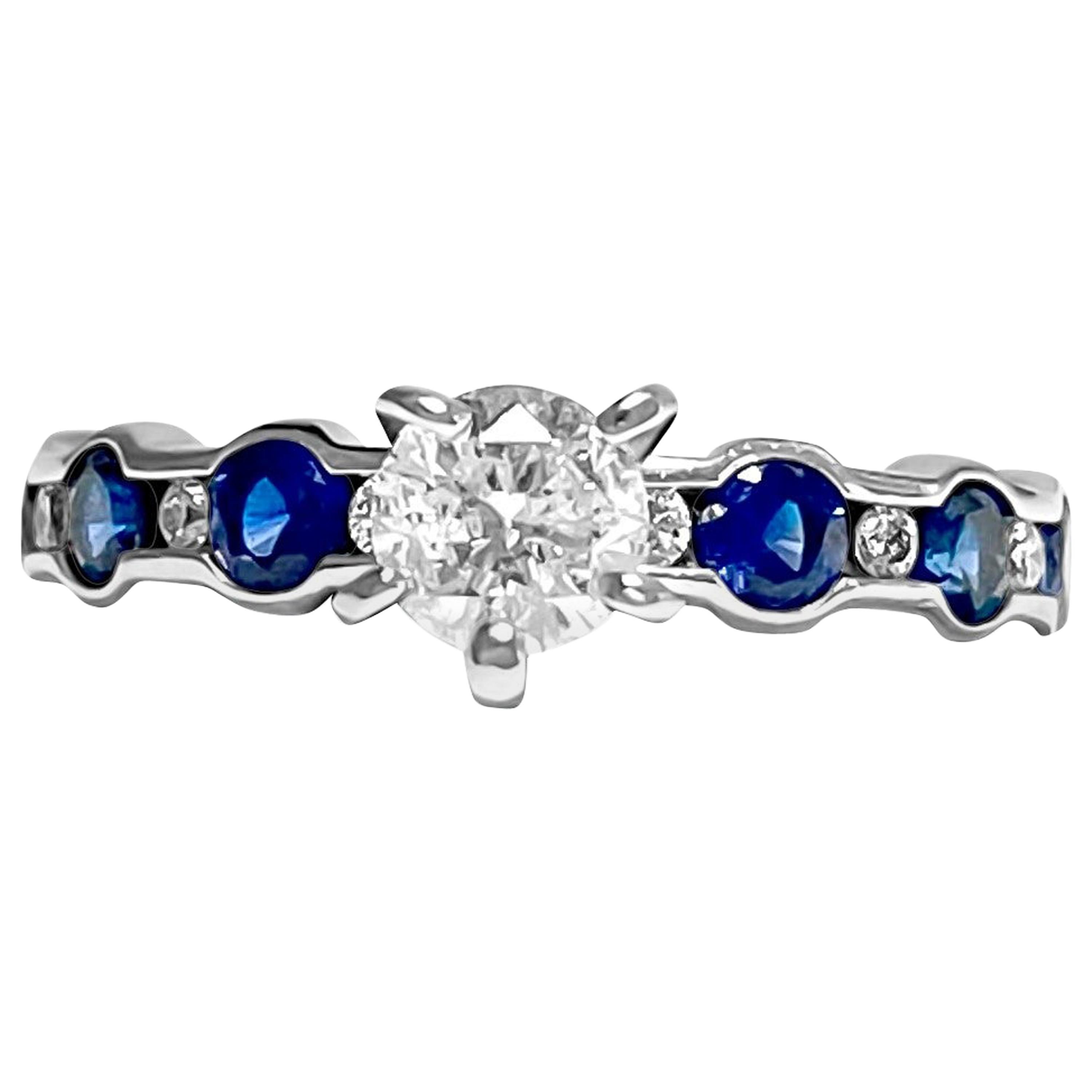 Modern Blue Sapphire Diamond Cocktail Engagement Ring For Sale