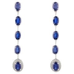 The Modernity Blue Sapphire & Diamond Long Dangle Ears for Her in 14k White Gold (Boucles d'oreilles pendantes en or blanc 14k)
