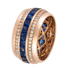 Anello moderno con zaffiro blu e diamante in oro rosa 18 carati per lei