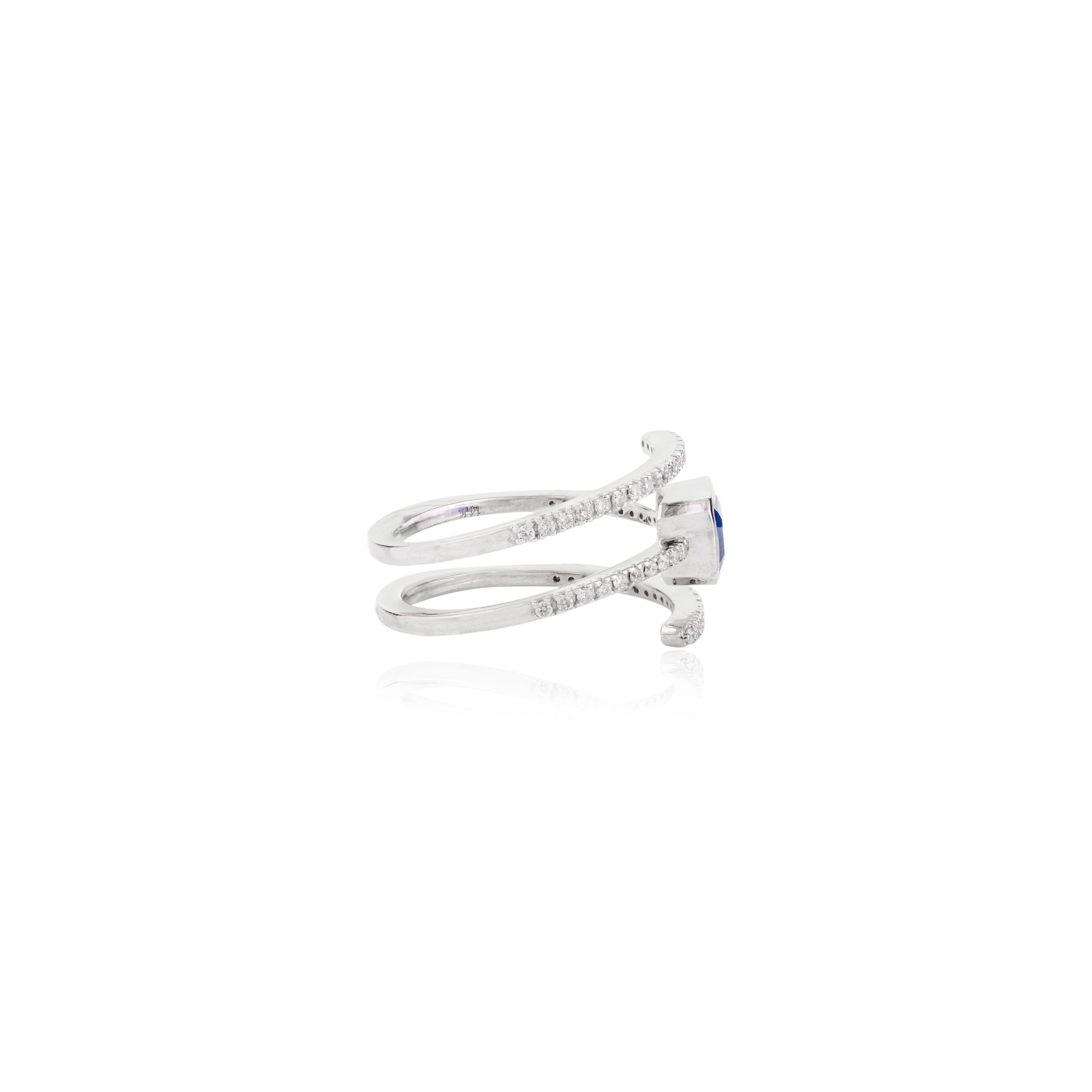 For Sale:  Modern Blue Sapphire Diamond Spiral Spring 14k White Gold Band Ring Gift for Her 5