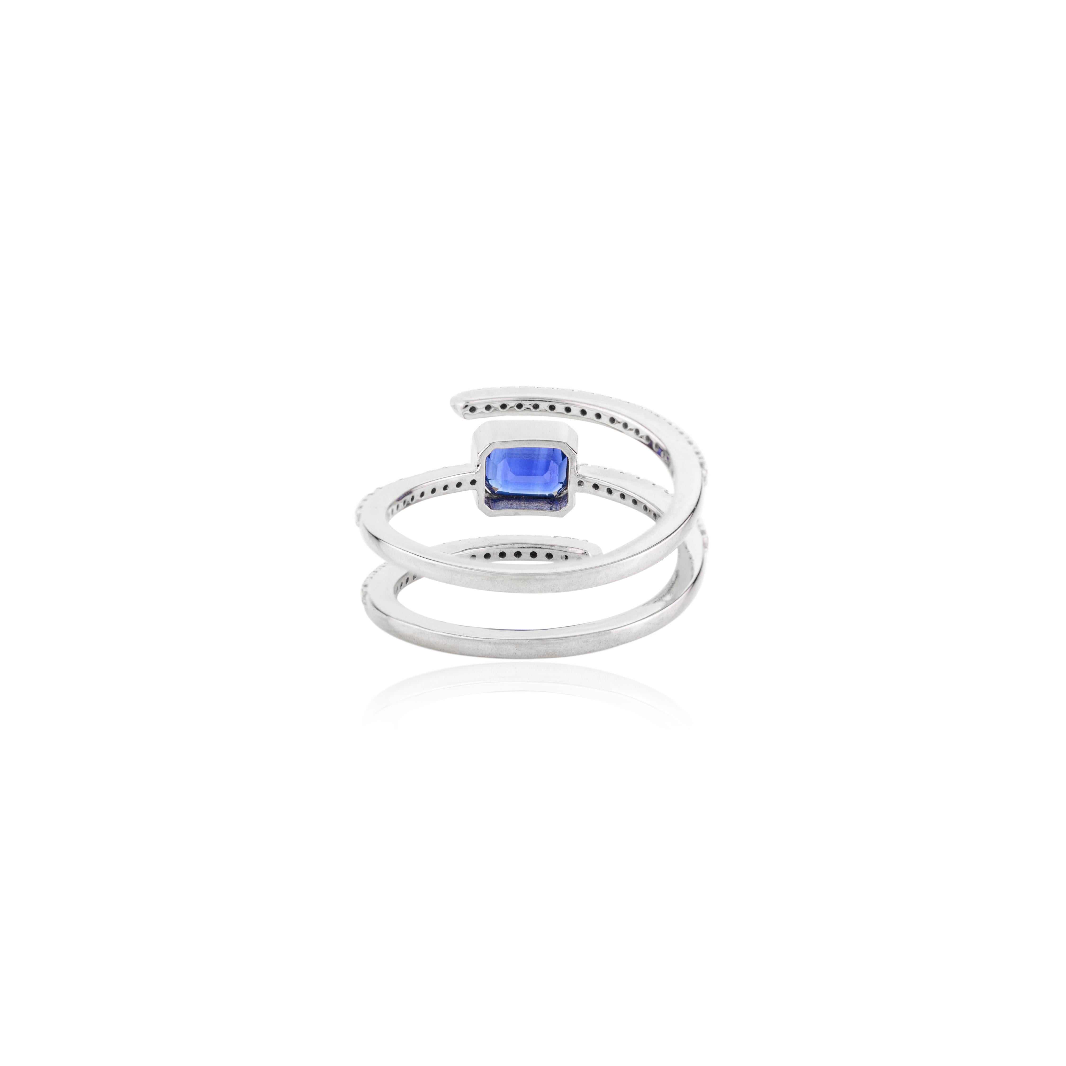 For Sale:  Modern Blue Sapphire Diamond Spiral Spring 14k White Gold Band Ring Gift for Her 7