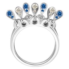 Modern Blue Sapphires and Diamond Kinetic Teardrop Cocktail Ring