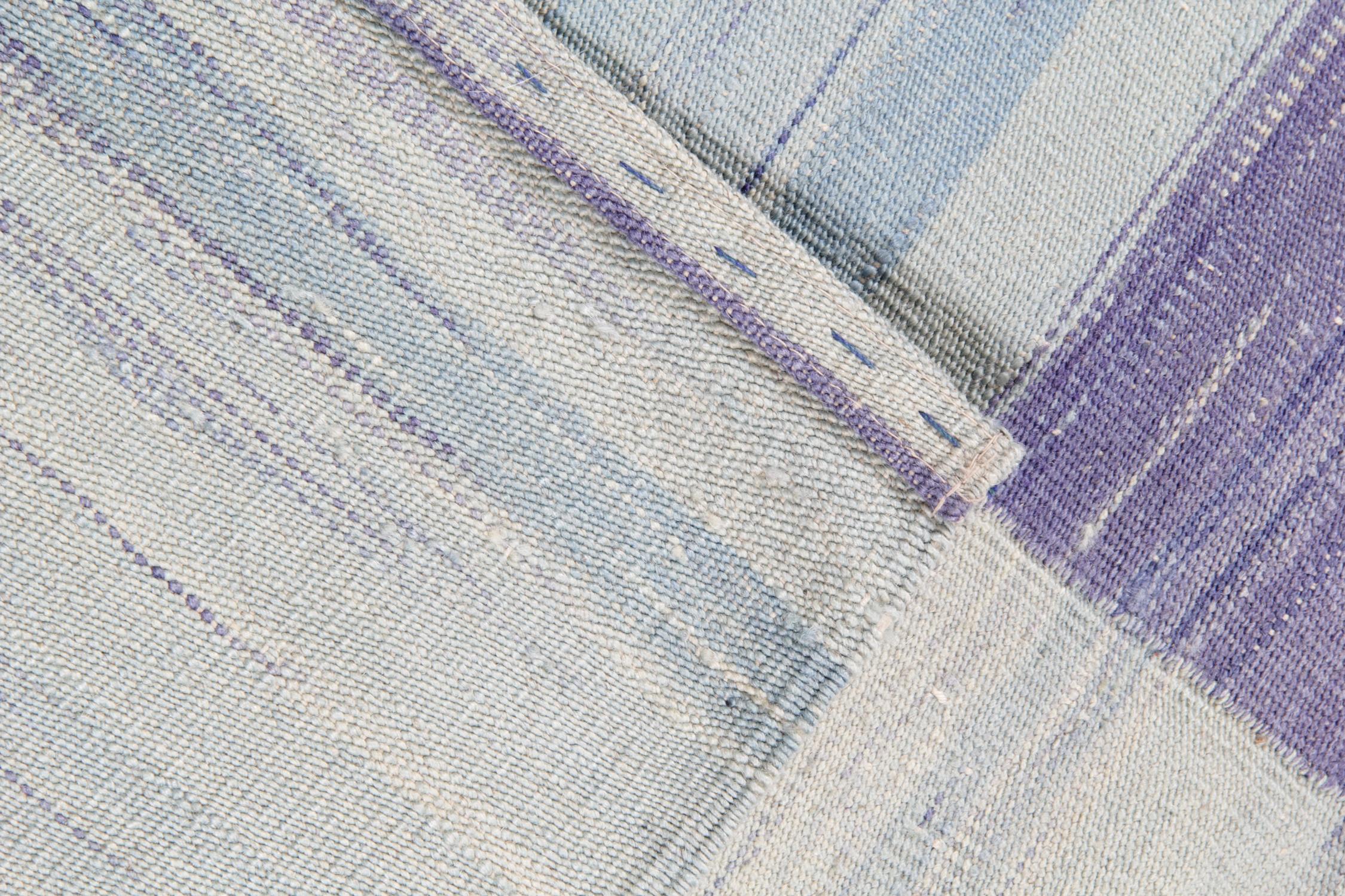 Late 20th Century Modern Blue Scandinavian Style Kilim Afghan Wool Rug