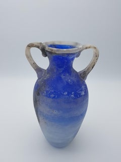 Modern Blue 'Scavo' Glass Amphora or 2-Handled Vase by Cenedese, Mid-1970s