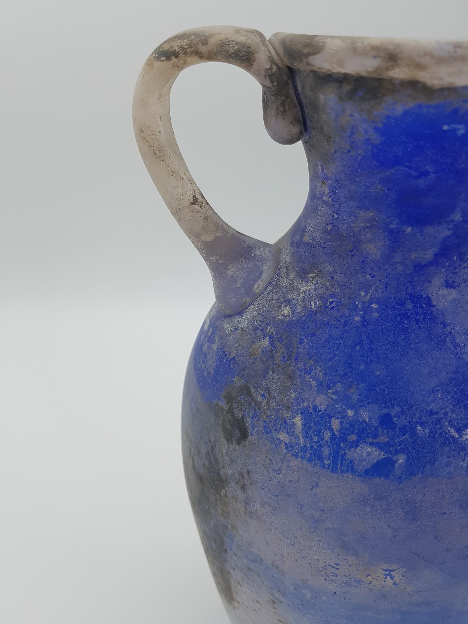 Italian Modern Blue 'Scavo' Glass Amphora or 2-Handled Vase by Cenedese, Mid-1970s For Sale