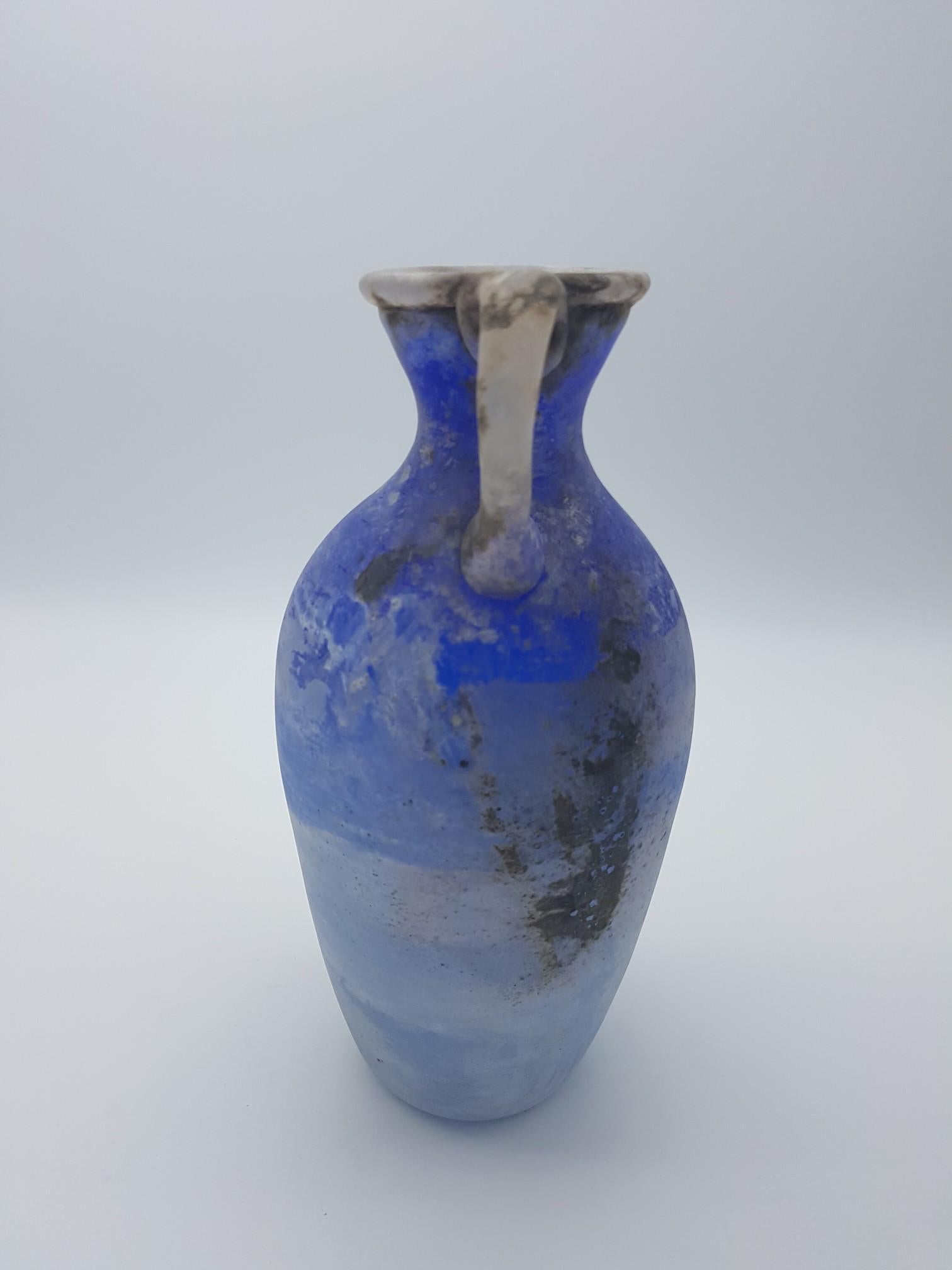 Murano Glass Modern Blue 'Scavo' Glass Amphora or 2-Handled Vase by Cenedese, Mid-1970s For Sale