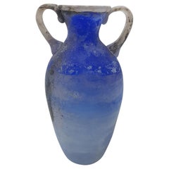 Modern Blue 'Scavo' Glass Amphora or 2-Handled Vase by Cenedese, Mid-1970s