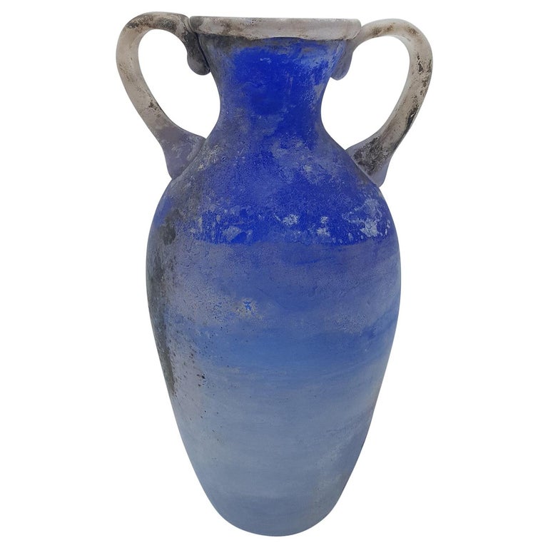 Modern Blue 'Scavo' Glass Amphora or 2-Handled Vase by Cenedese, Mid ...