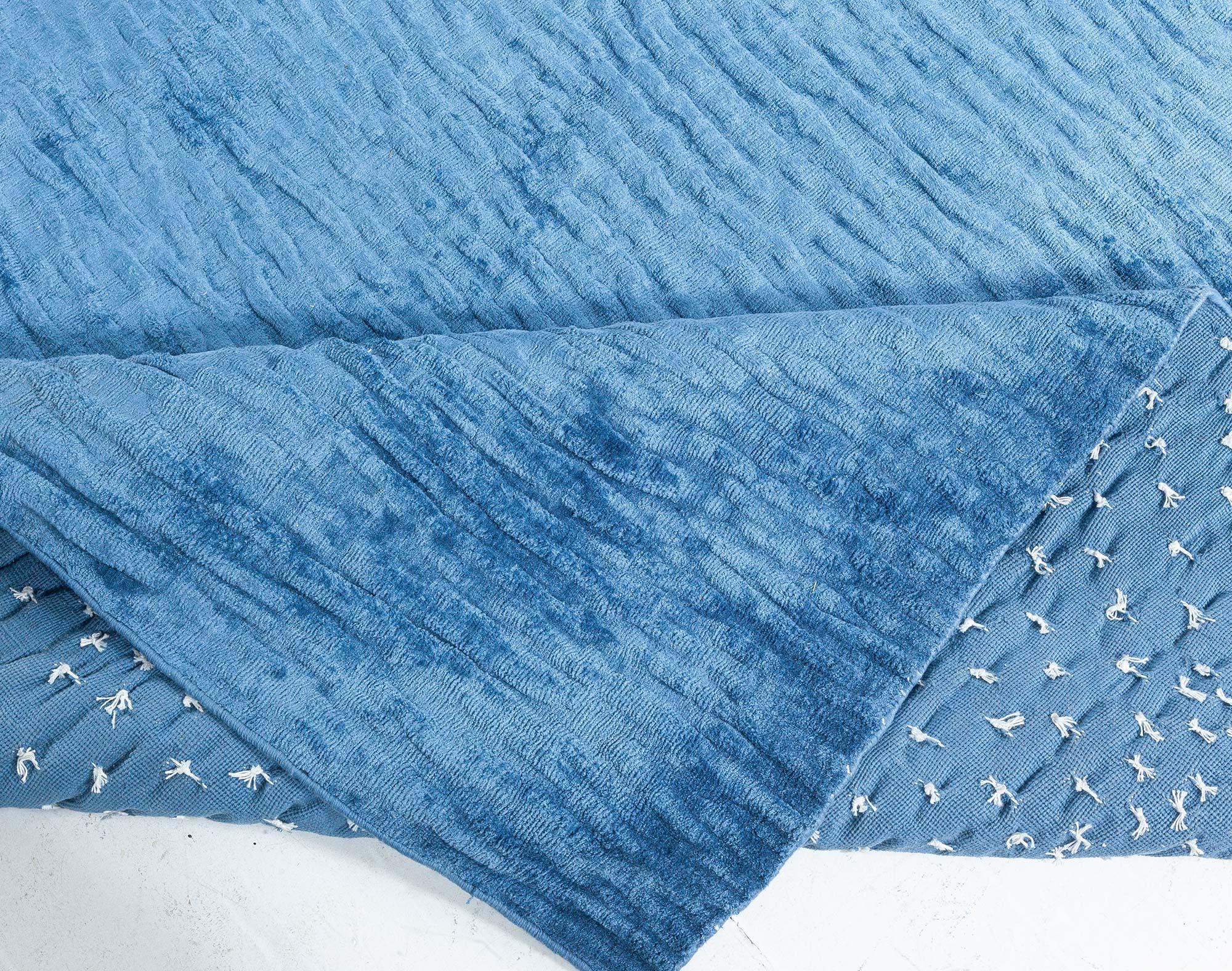 Contemporary Modern Blue Silk Rug For Sale