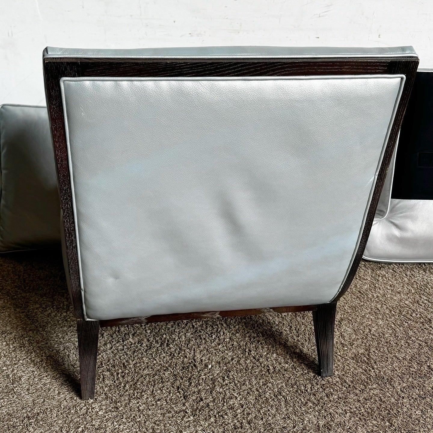 Pelle Sedia da salotto moderna in pelle blu/argento di Hickory in vendita