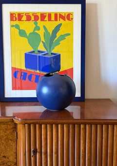 Modern blue spherical ceramic vase, Italy 1970