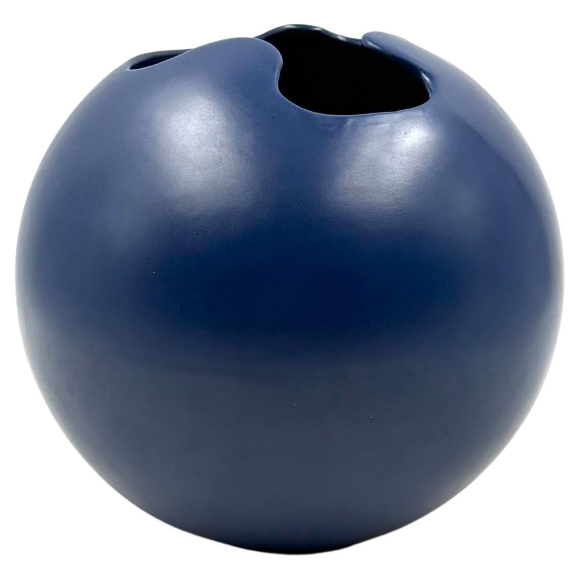 Modern blue spherical ceramic vase, Italy 1970