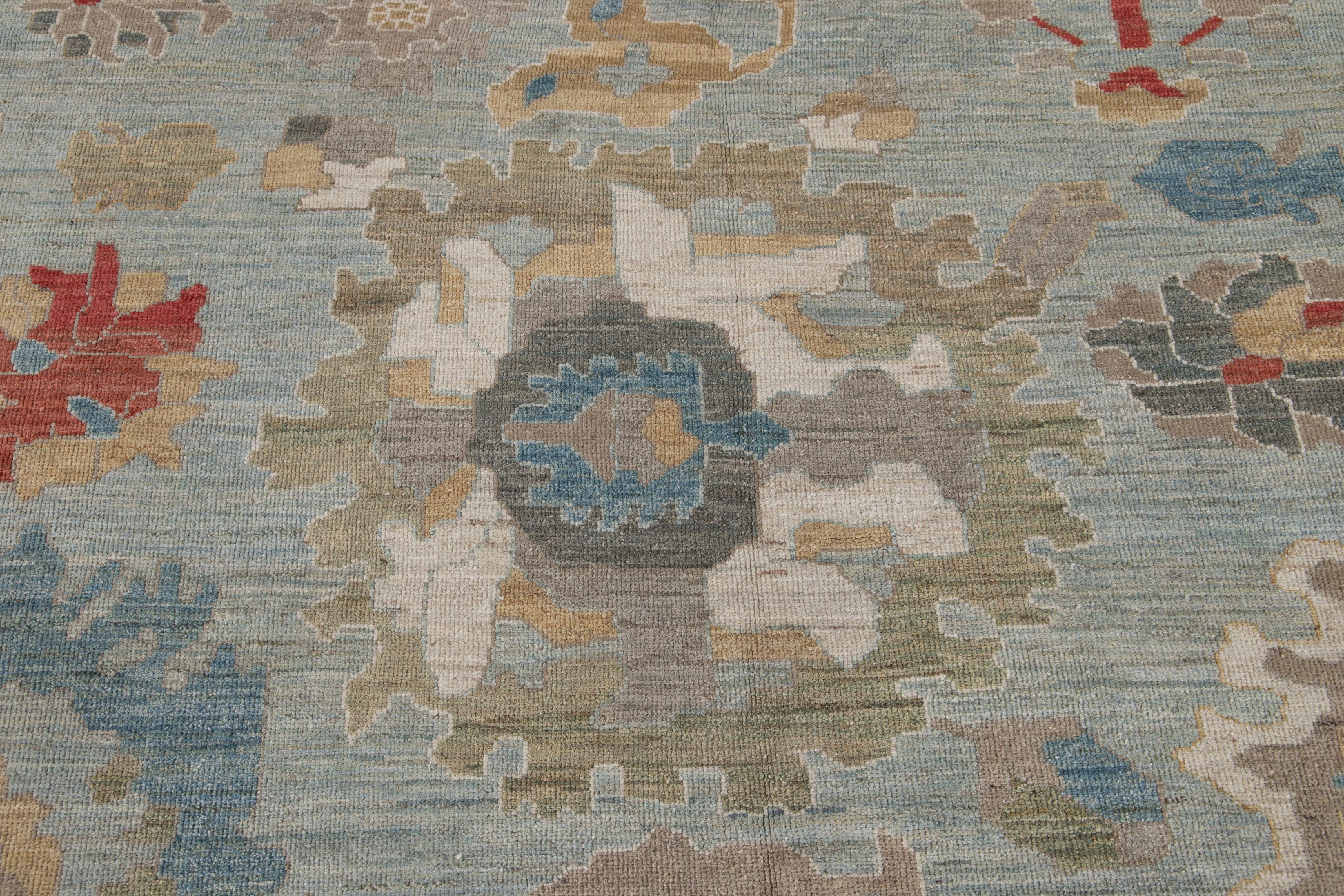 Modern Blue Sultanabad Handmade Wool Rug For Sale 7