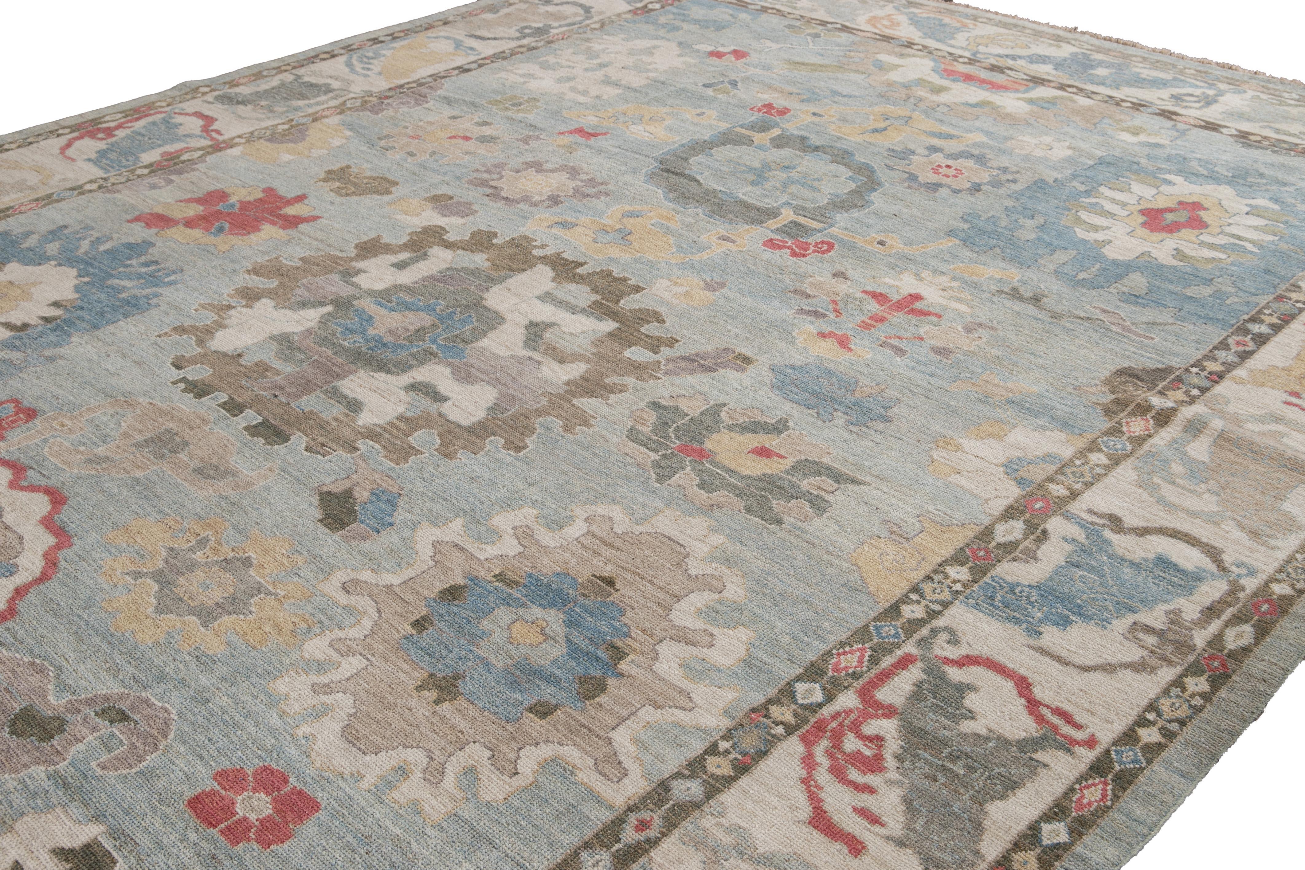 Contemporary Modern Blue Sultanabad Handmade Wool Rug For Sale