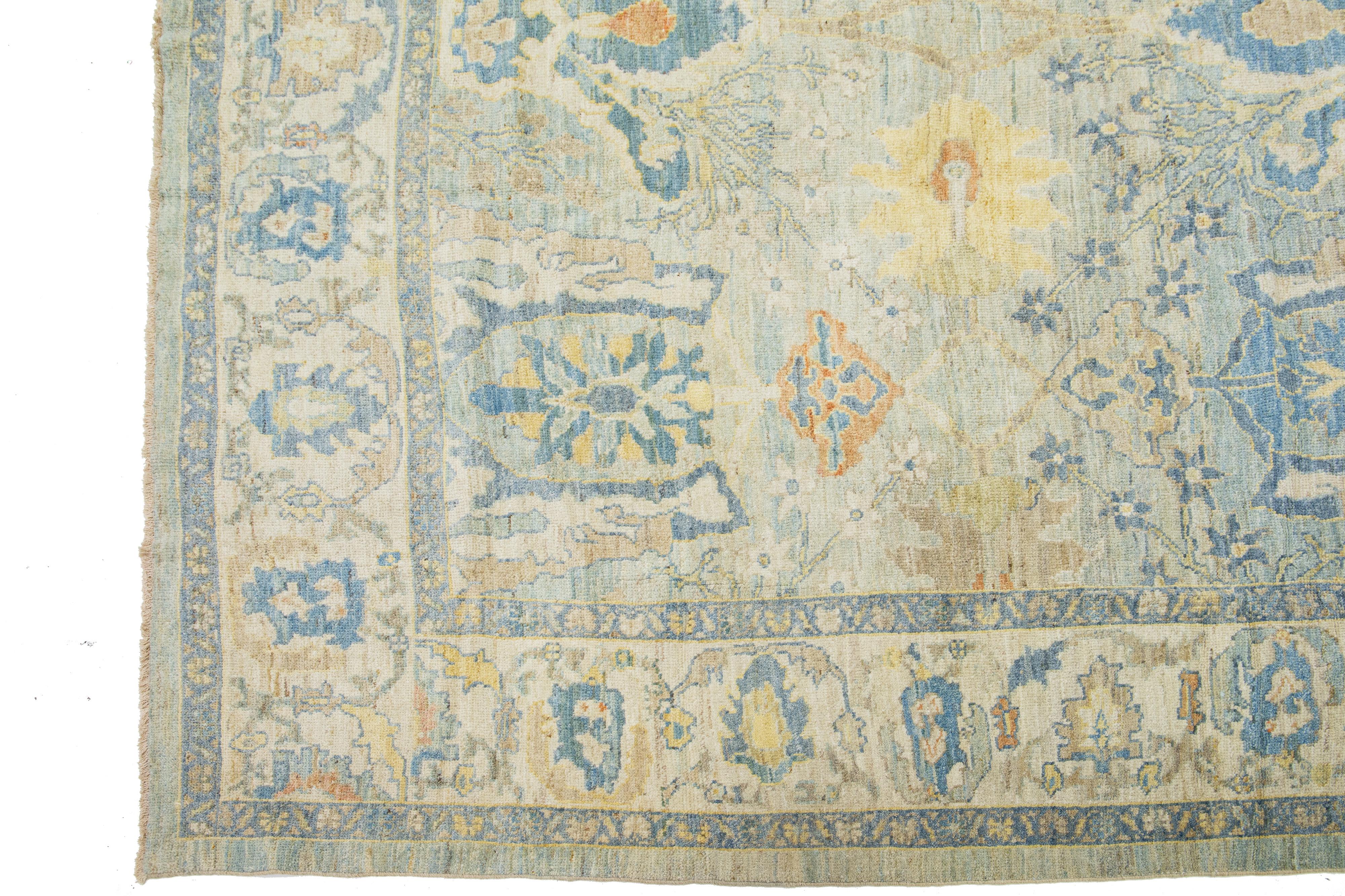 Modern Blue Sultanabad Wool Rug Handmade Allover Floral  In New Condition For Sale In Norwalk, CT
