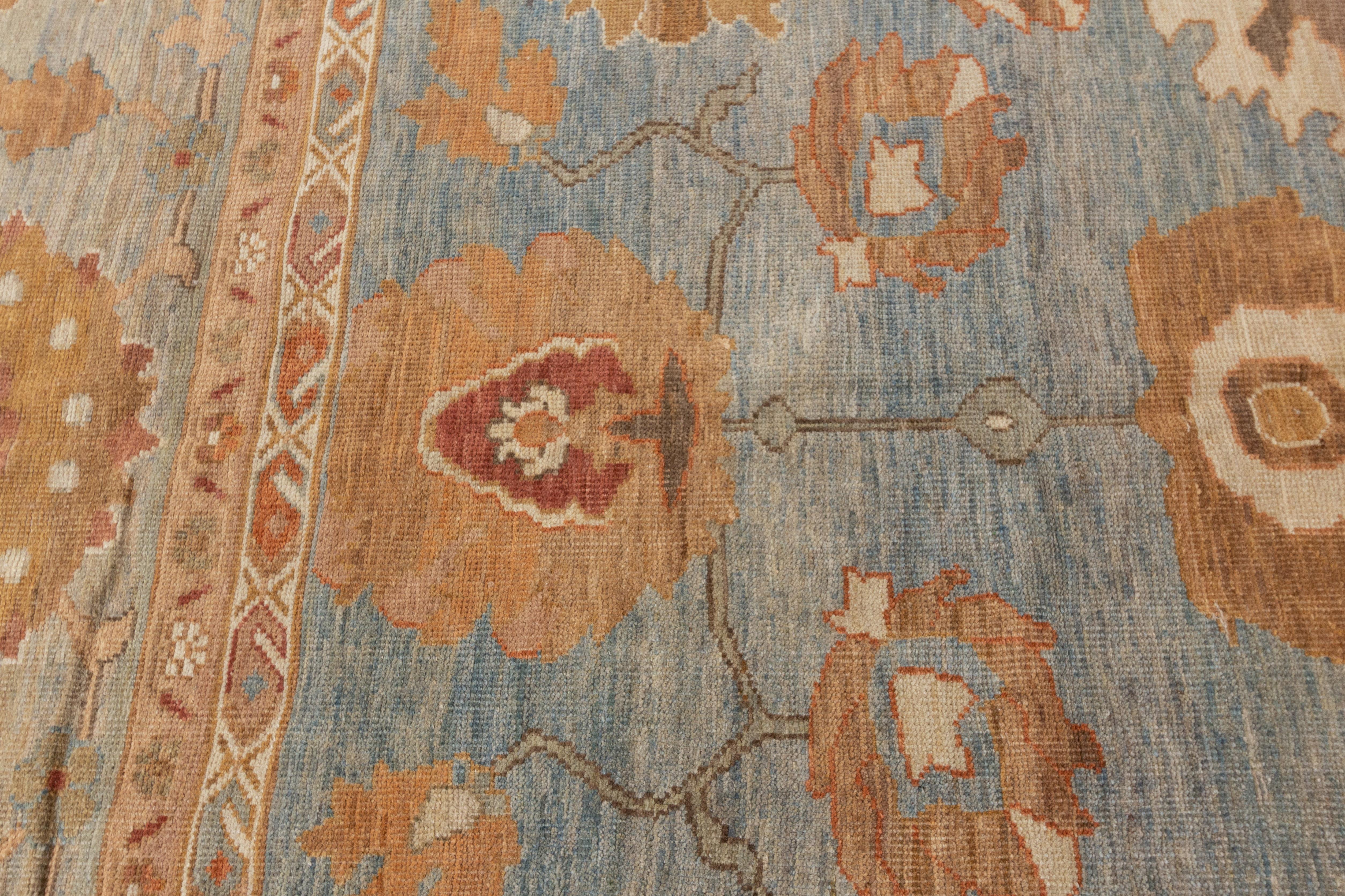 Contemporary Modern Blue Sultanabad Wool Rug Handmade with Floral Design For Sale