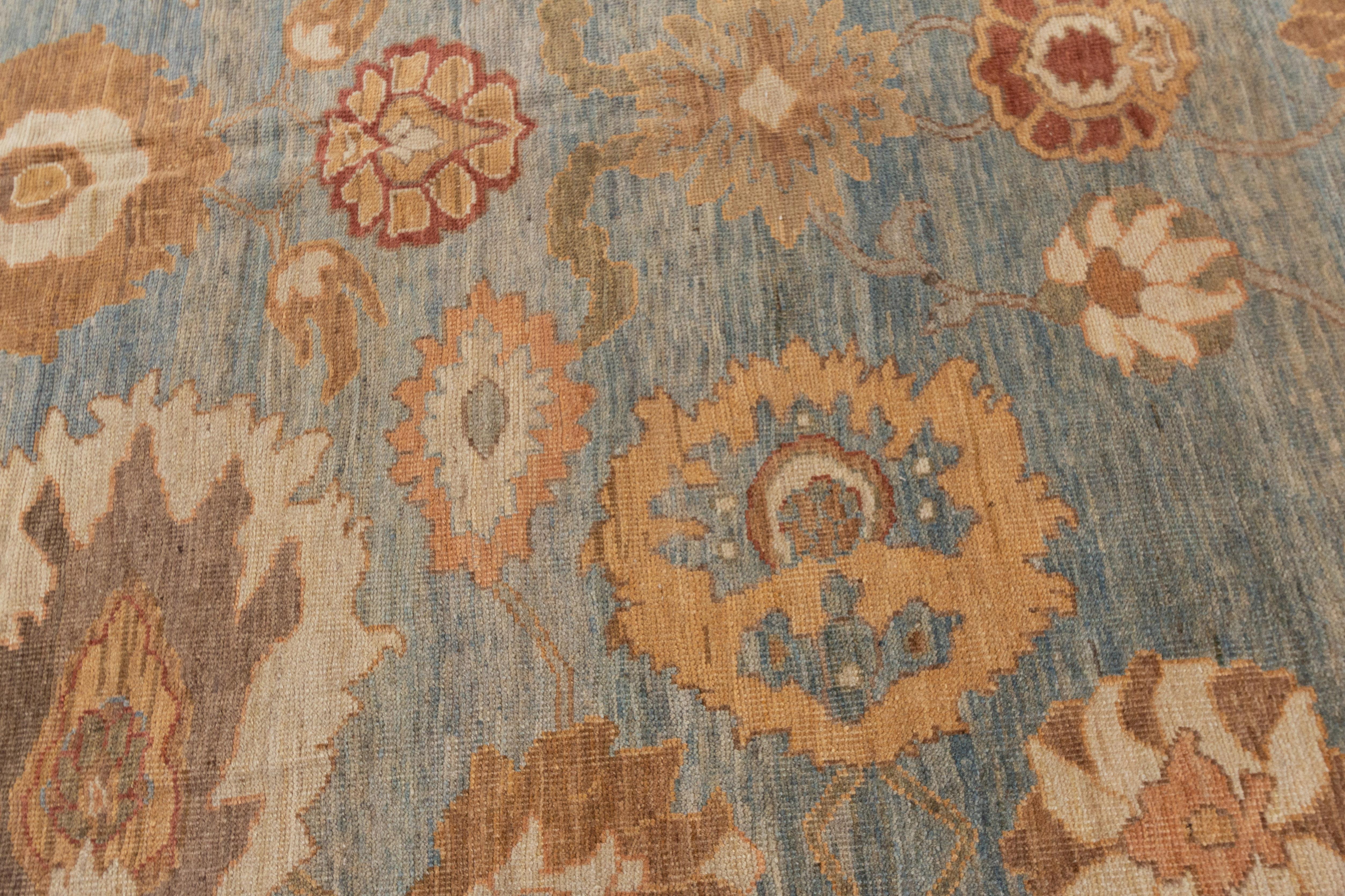 Modern Blue Sultanabad Wool Rug Handmade with Floral Design For Sale 1