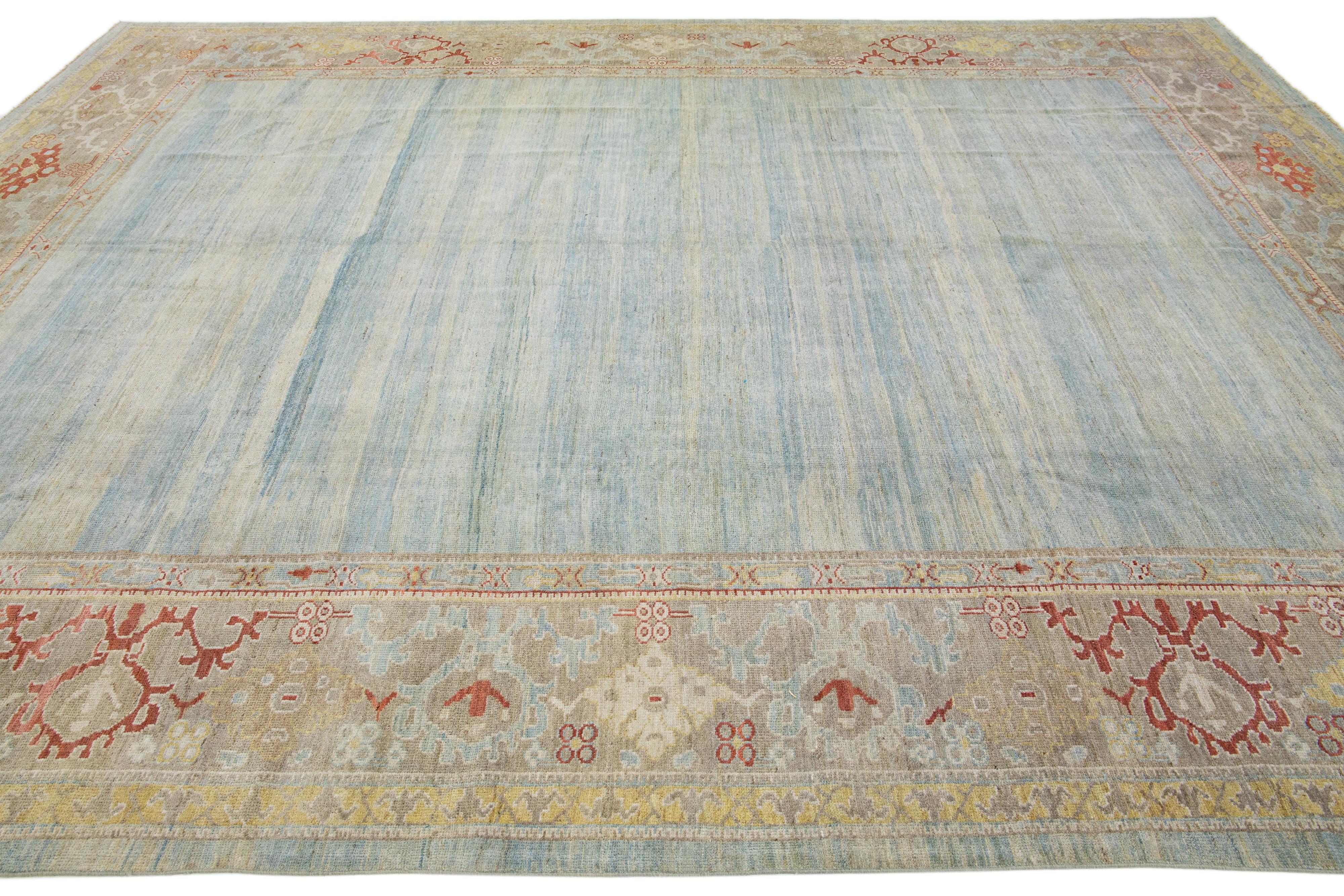 Hand-Knotted Modern Blue Sultanabad Wool Rug With Floral Motif For Sale