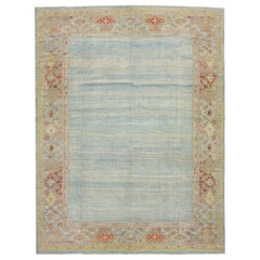 Moderner blauer Sultanabad-Wollteppich mit Blumenmotiv