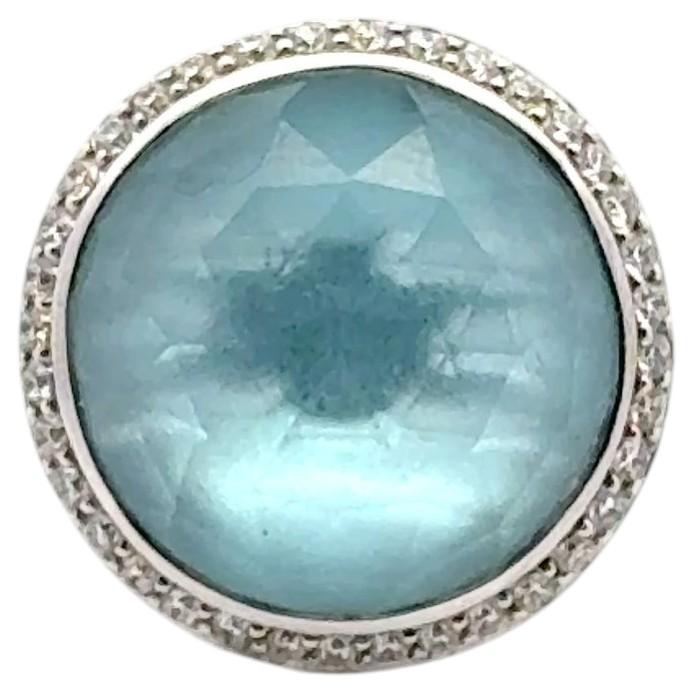 Anello moderno in oro bianco 18 carati con topazio blu per lei