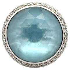 Anello moderno in oro bianco 18 carati con topazio blu per lei