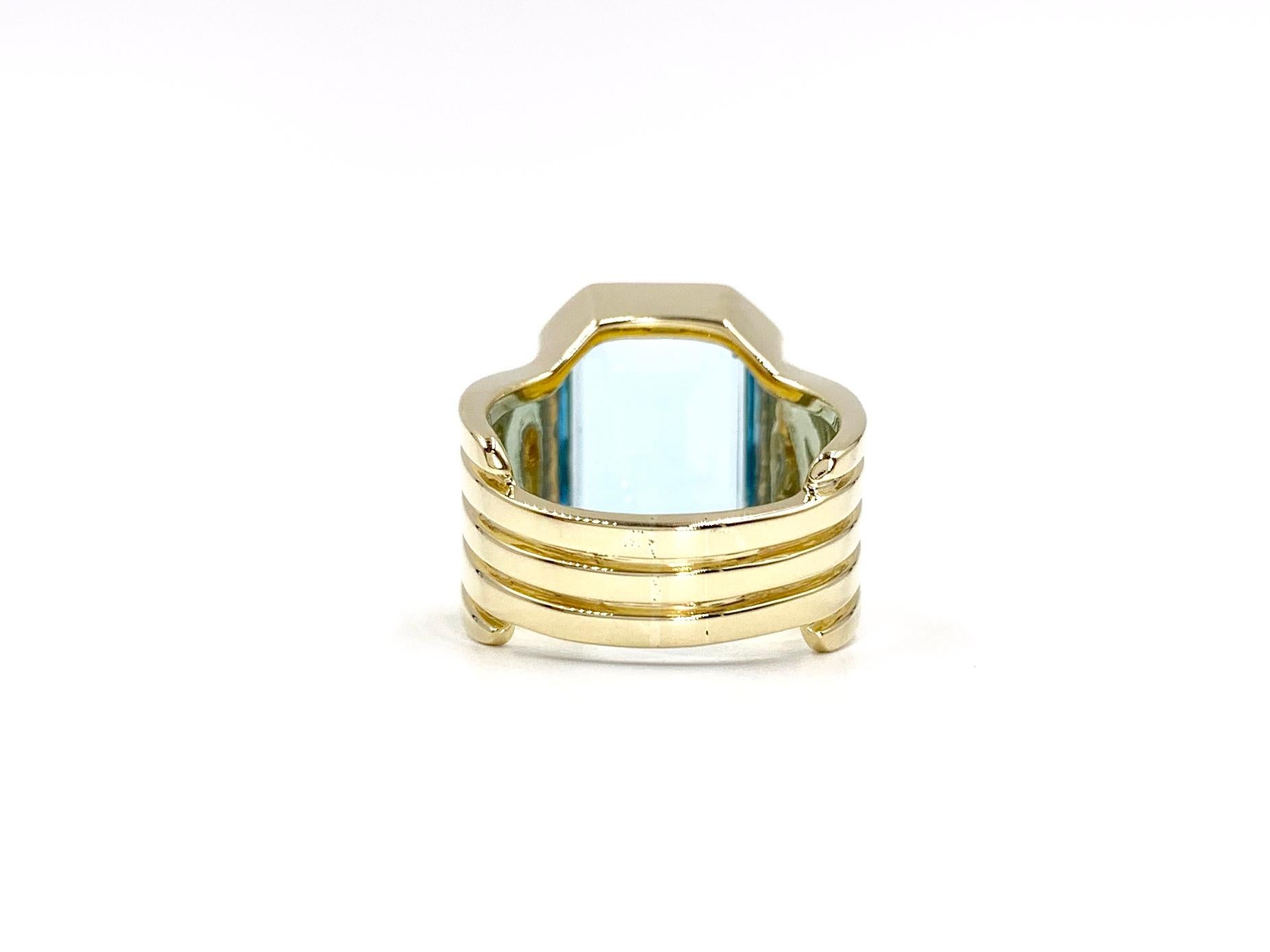 Modern Blue Topaz Wide Yellow Gold Ring In Excellent Condition In Pikesville, MD