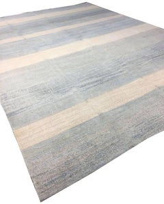 Modern Blue Turkish Flat-Weave Hemp Rug, 9'11 x 13'7