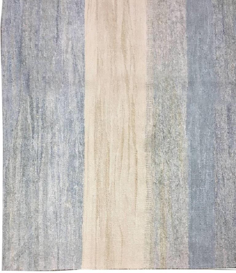 Kilim Tapis de chanvre turc à tissage plat bleu moderne, 9'11 x 13'7 en vente